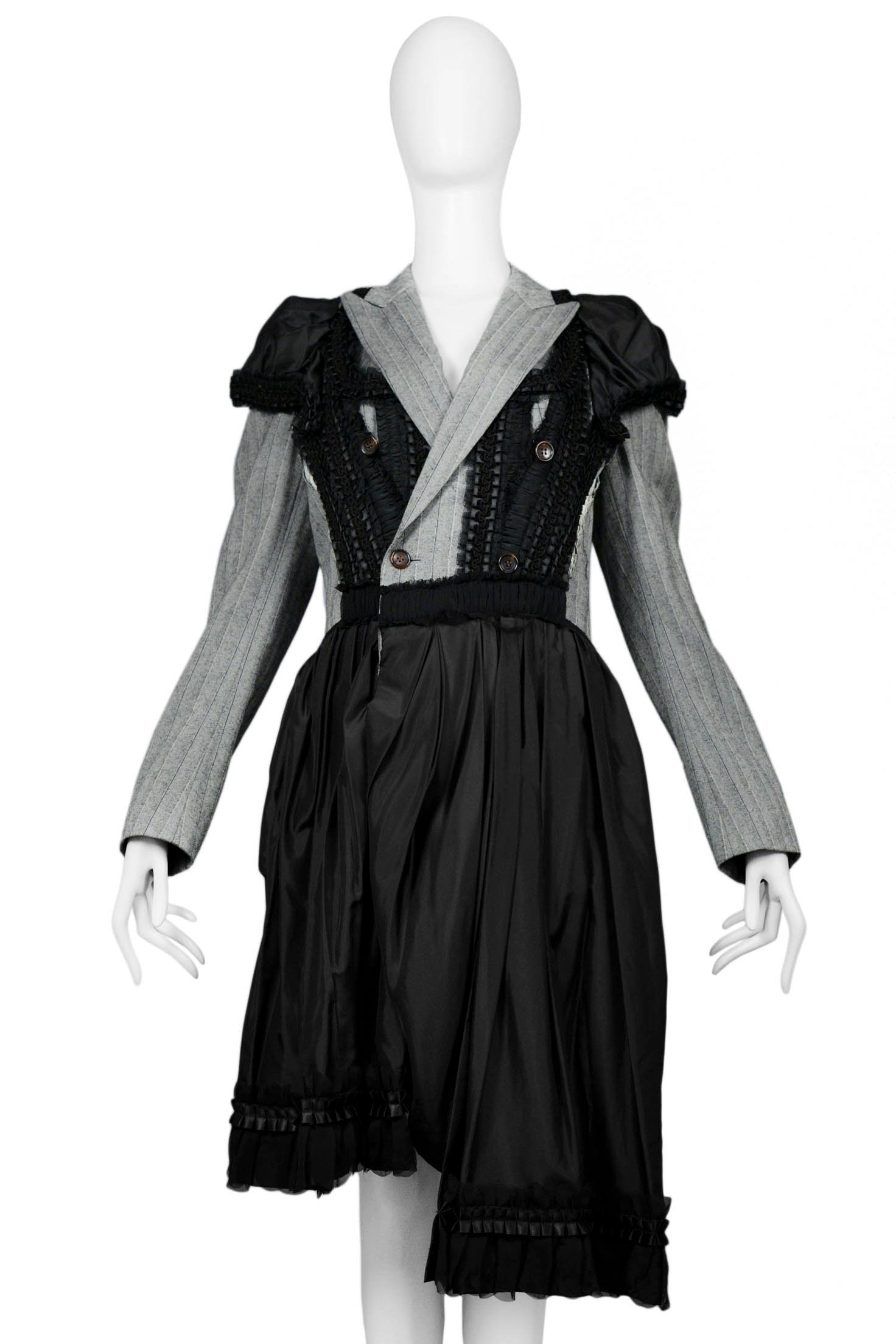 COMME DES GARCONS GREY PINSTRIPE & BLACK FANCY COAT DRESS 2006