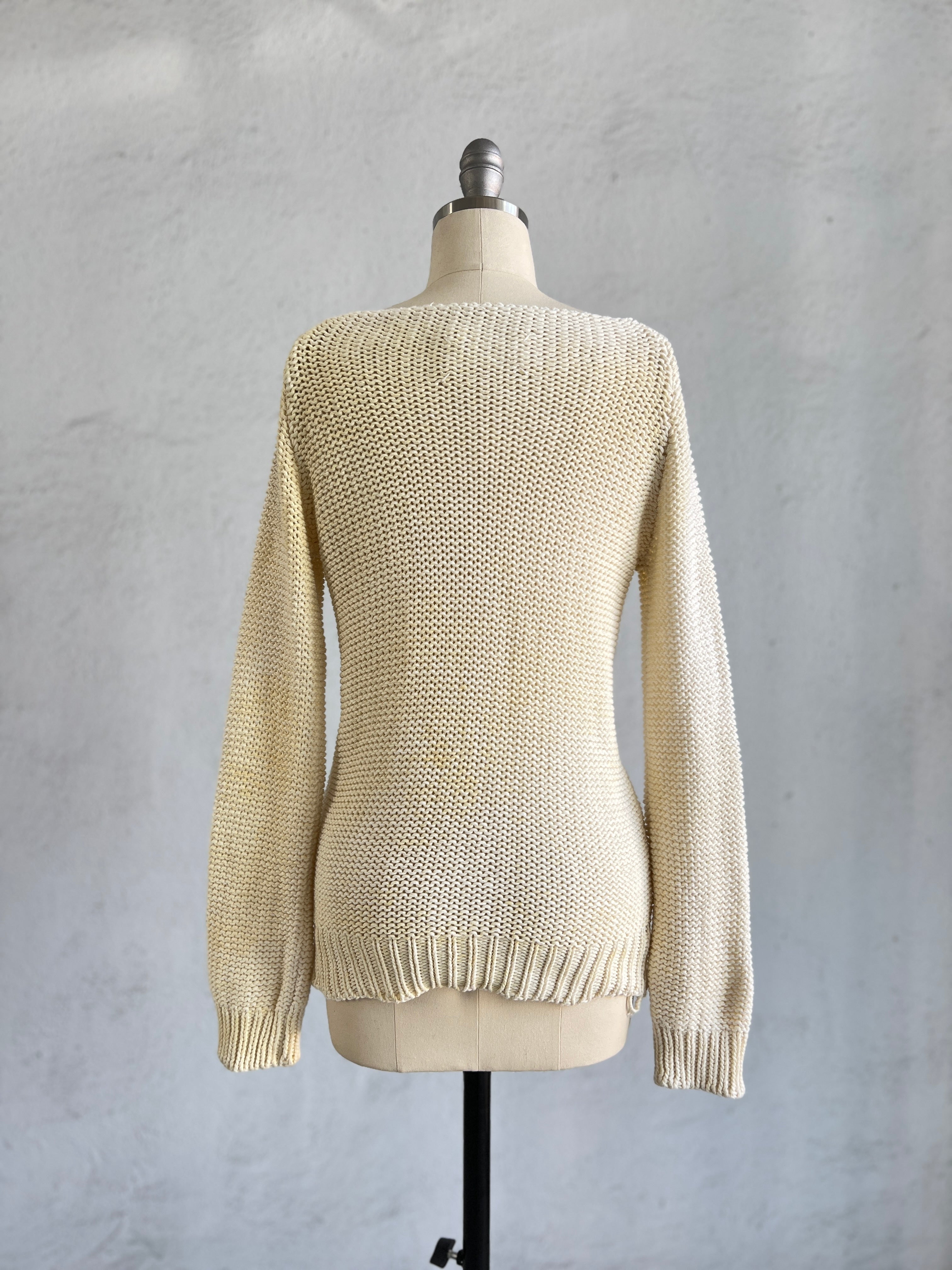 MAISON MARTIN MARGIELA JOAN OF ARC COTTON COATED SWEATER WITH DEEP NECKLINE 2000