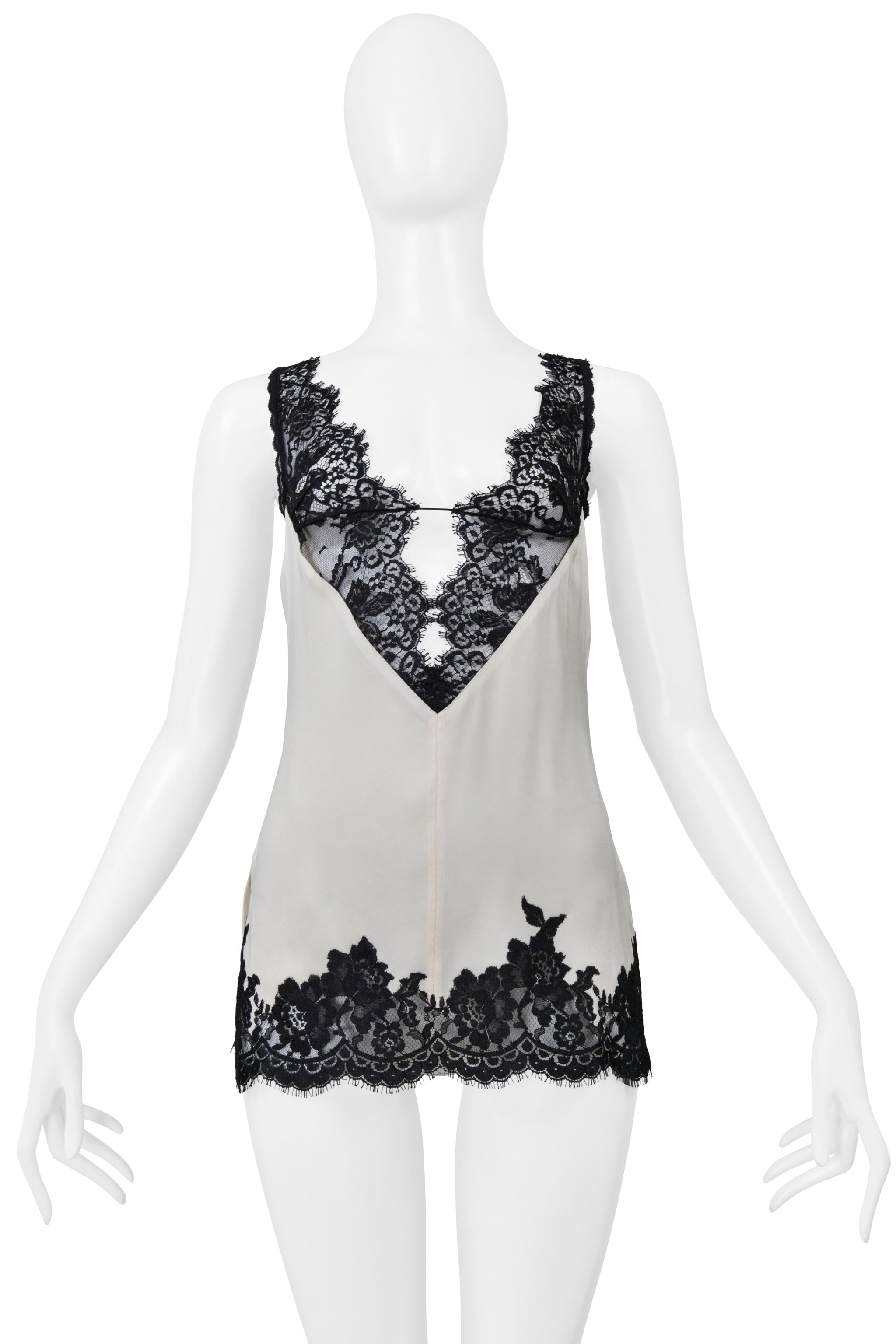 CELINE BY PHOEBE PHILO WHITE SILK CAMISOLE WITH BLACK LACE 2016
