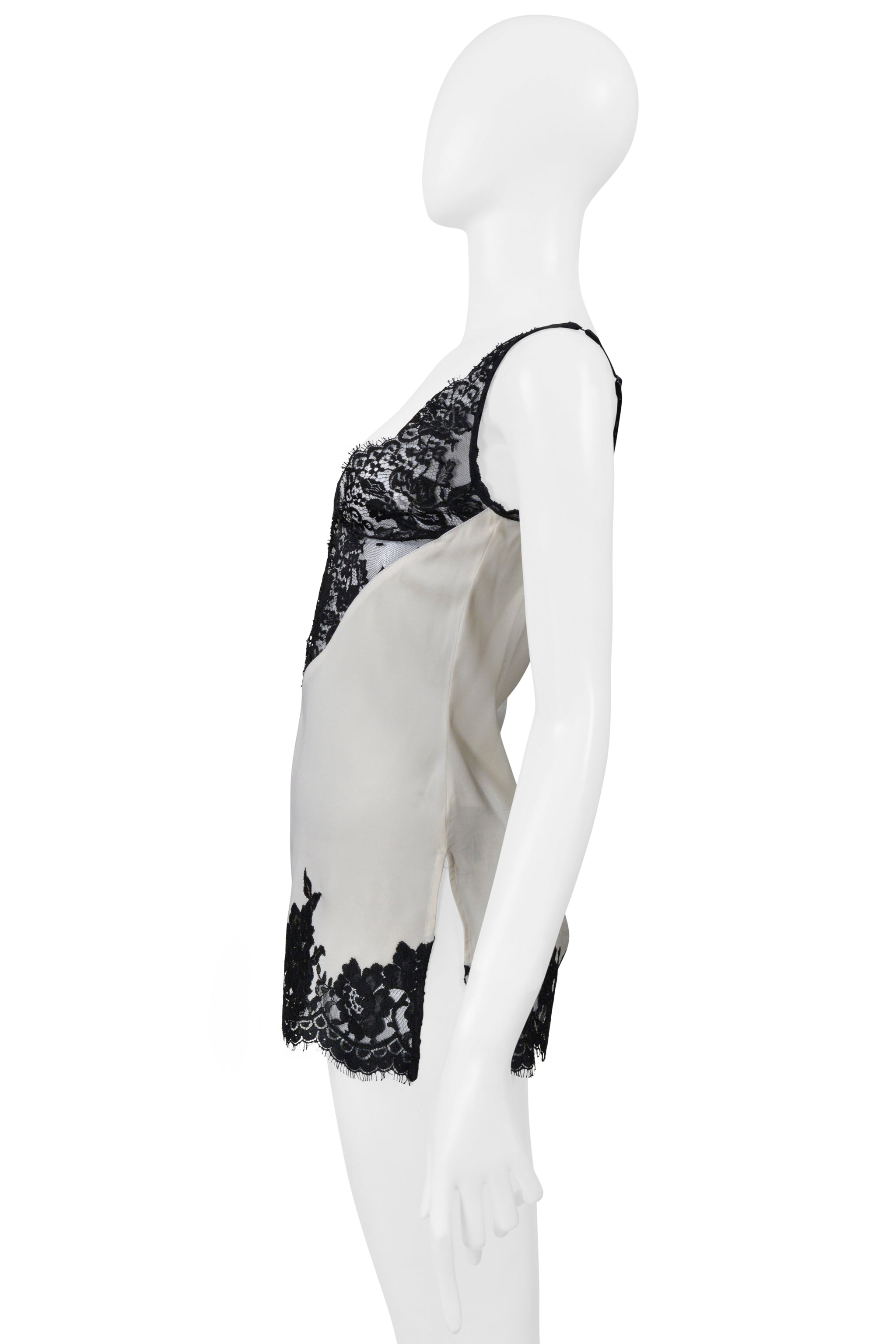 CELINE BY PHOEBE PHILO WHITE SILK CAMISOLE WITH BLACK LACE 2016