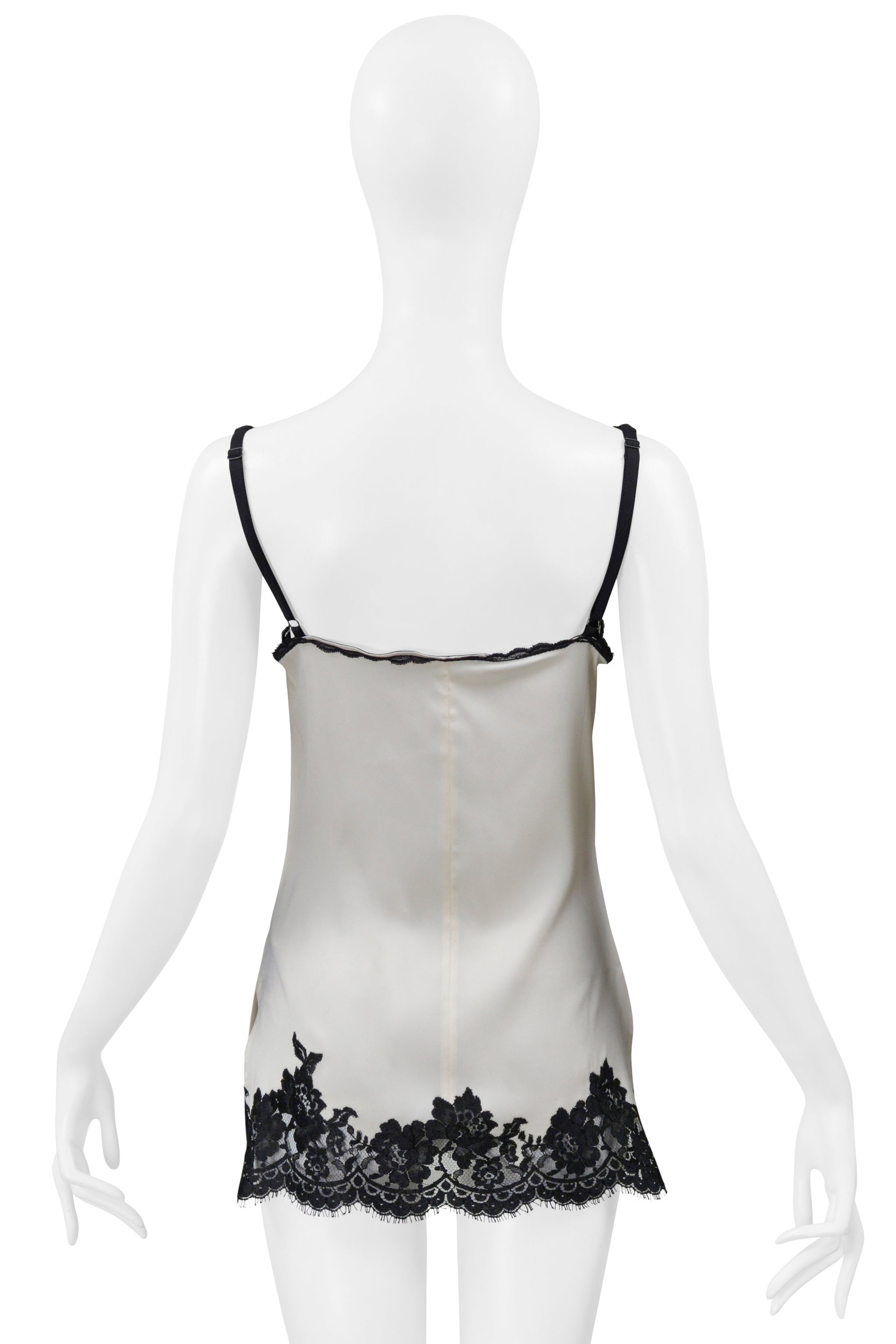 CELINE BY PHOEBE PHILO WHITE SILK CAMISOLE WITH BLACK LACE 2016