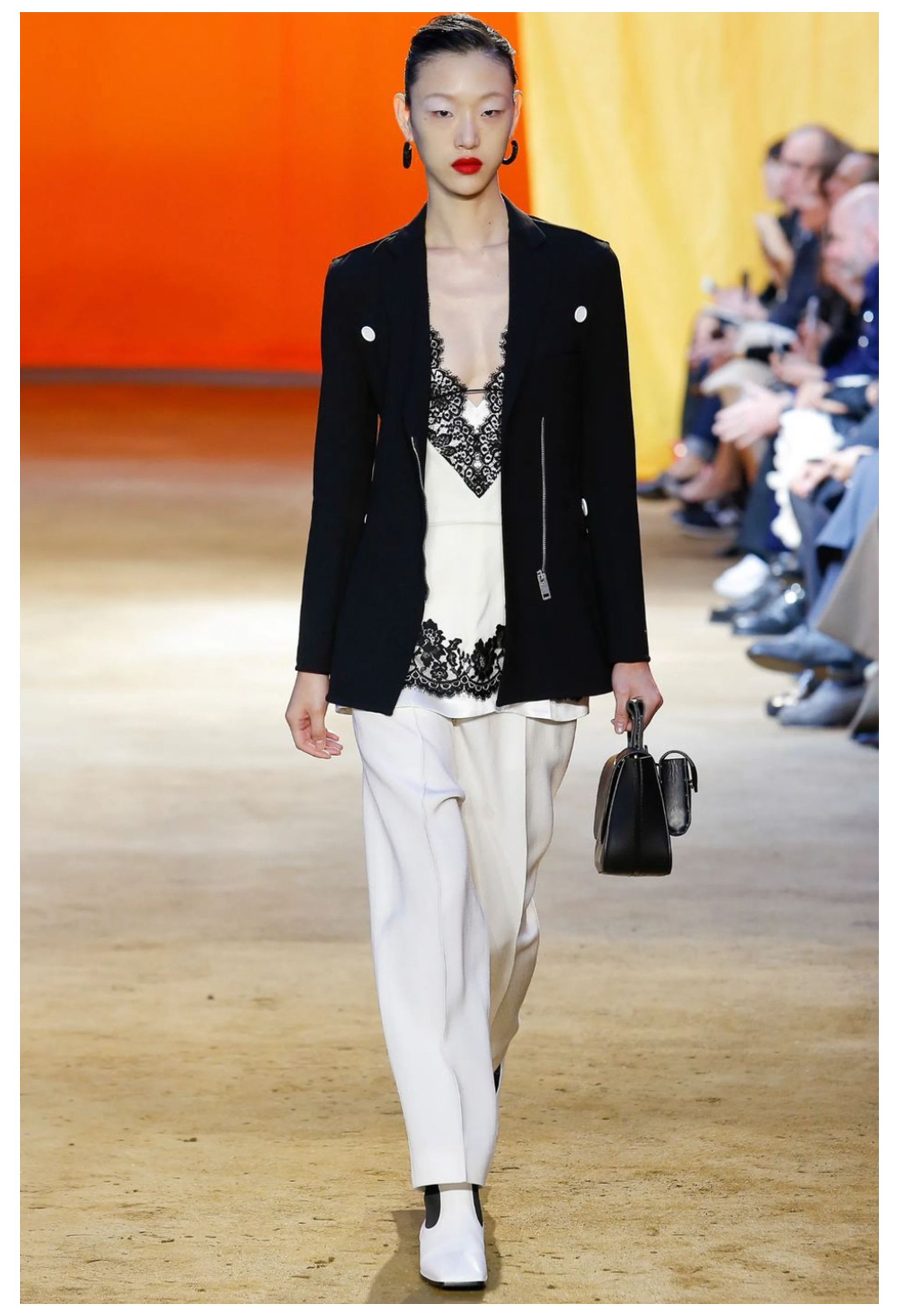 CELINE BY PHOEBE PHILO WHITE SILK CAMISOLE WITH BLACK LACE 2016