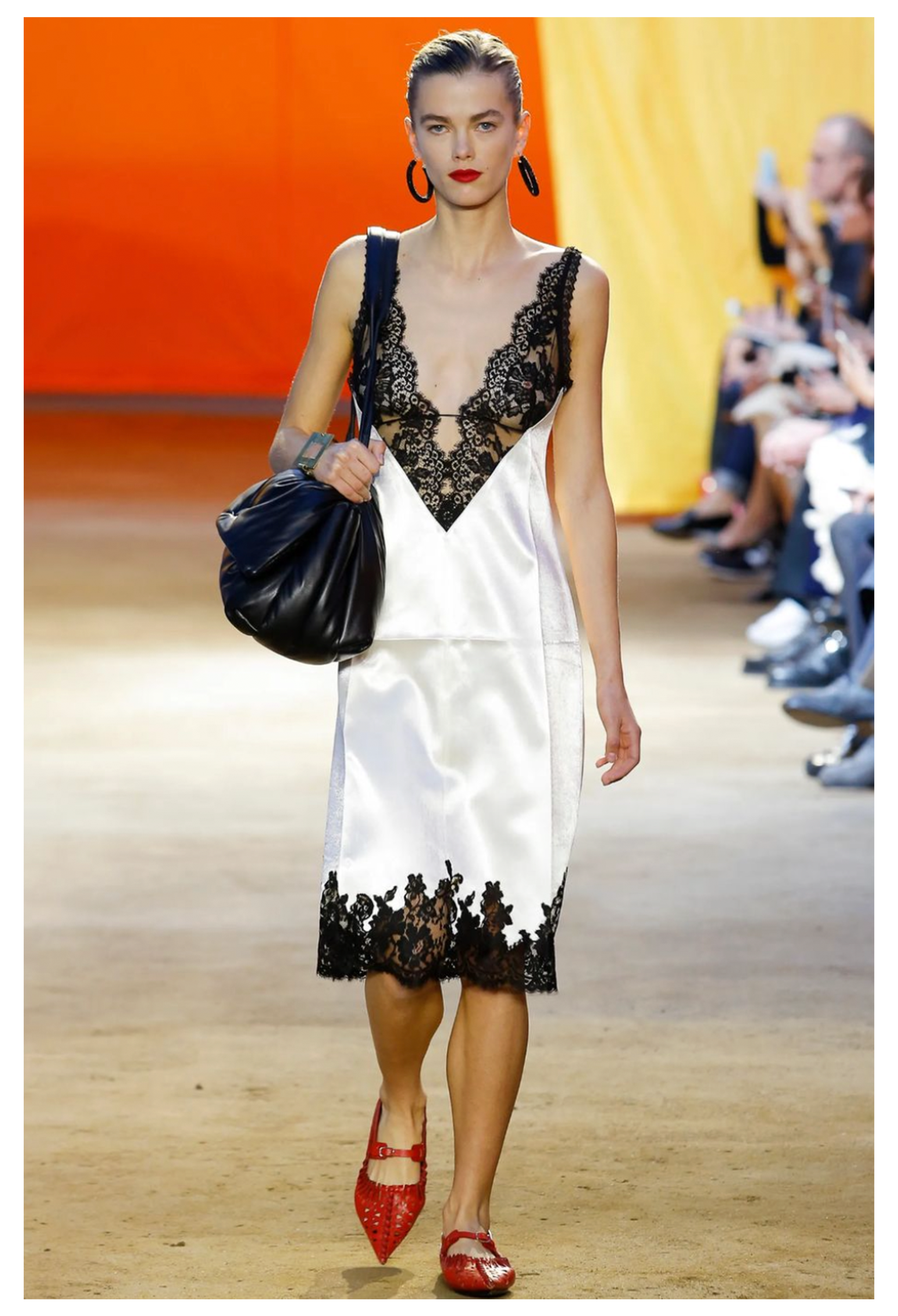 CELINE BY PHOEBE PHILO WHITE SILK CAMISOLE WITH BLACK LACE 2016