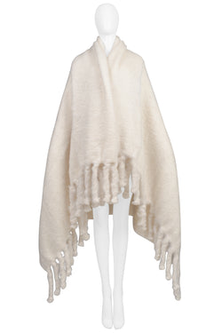 CELINE BY PHOEBE PHILO OFF-WHITE MOHAIR BLANKET WITH GIANT FRINGE 2017