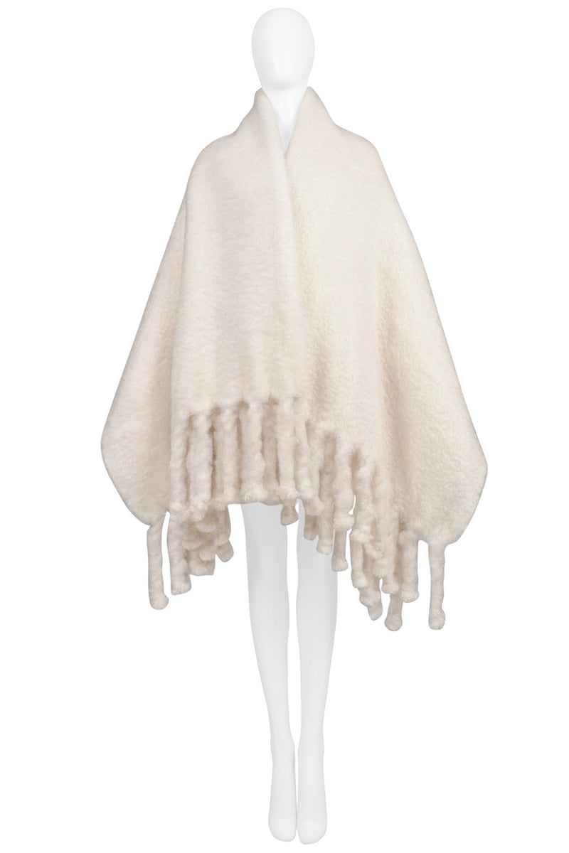 CELINE BY PHOEBE PHILO OFF-WHITE MOHAIR BLANKET WITH GIANT FRINGE 2017