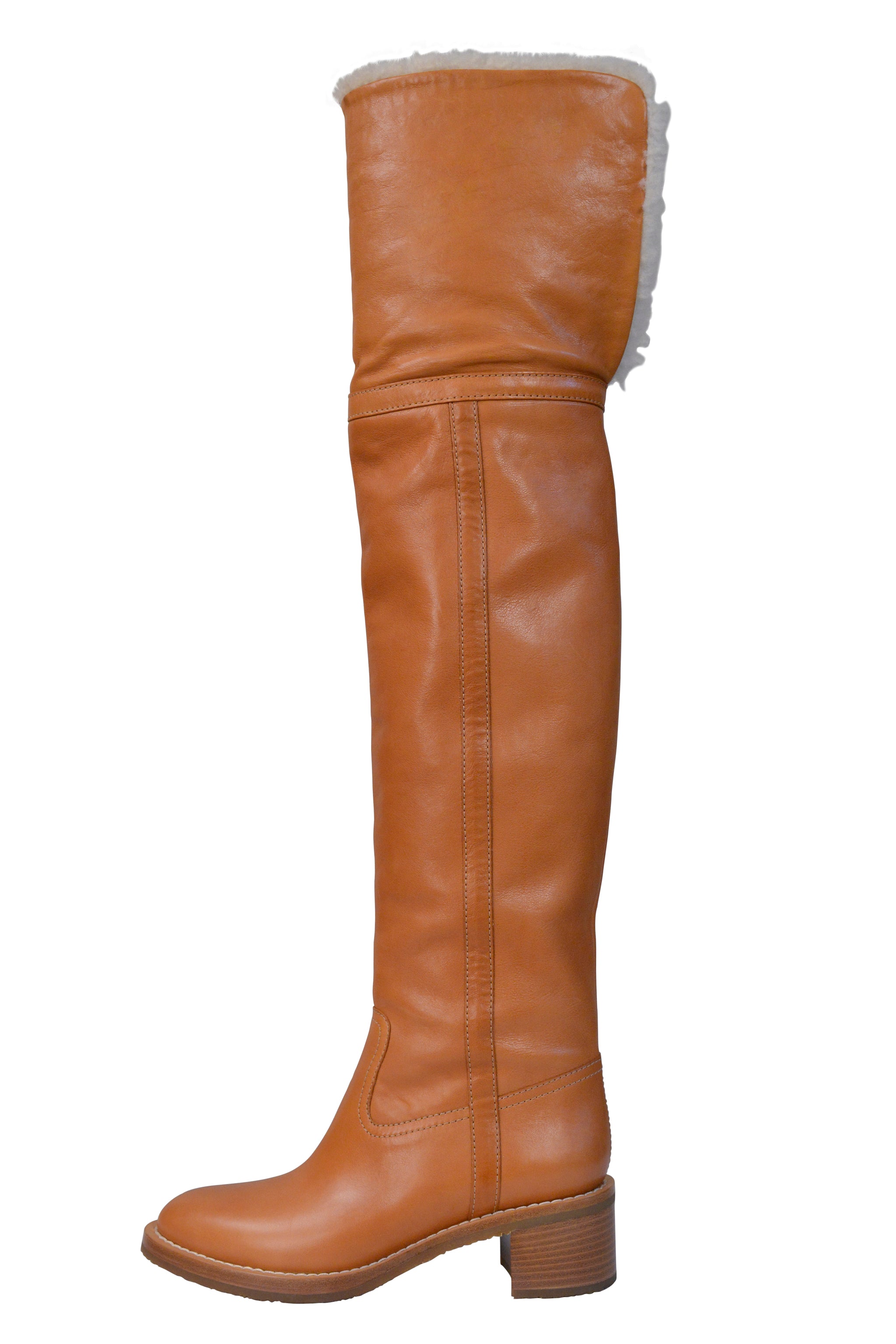 CELINE BY HEDI SLIMANE NATURAL LEATHER AND SHEARLING THIGH HIGH BOOTS 2020