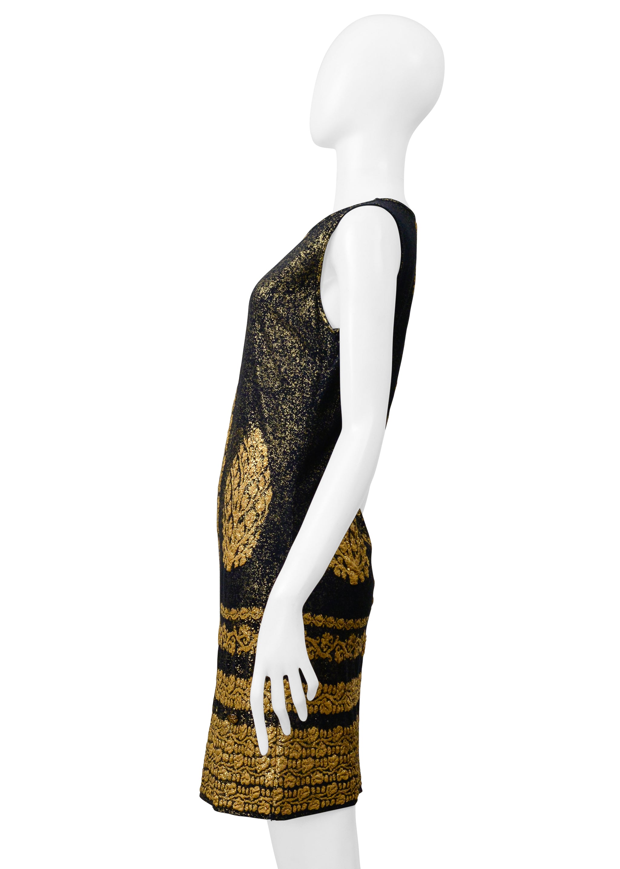CHANEL BLACK & GOLD METALLIC MINI DRESS 2010