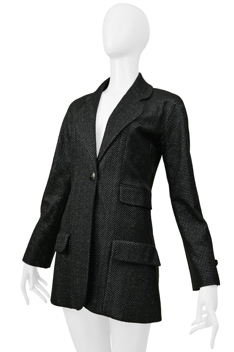 CHANEL BLACK LUREX ONE BUTTON JACKET 2011