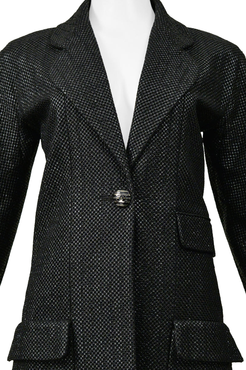 CHANEL BLACK LUREX ONE BUTTON JACKET 2011