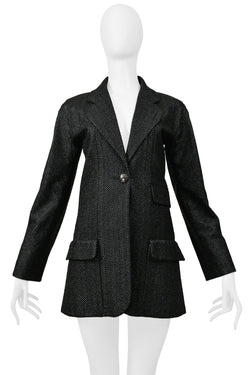 CHANEL BLACK LUREX ONE BUTTON JACKET 2011