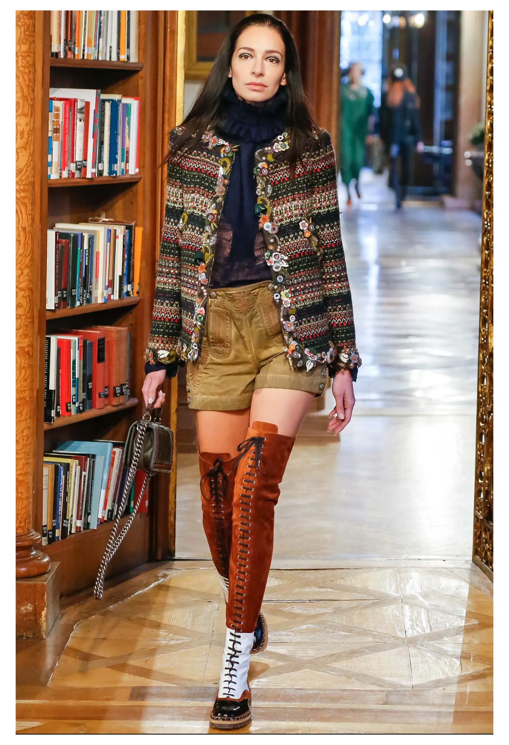 CHANEL BROWN SUEDE AND WHITE LEATHER SALZBURG BOOTS 2015