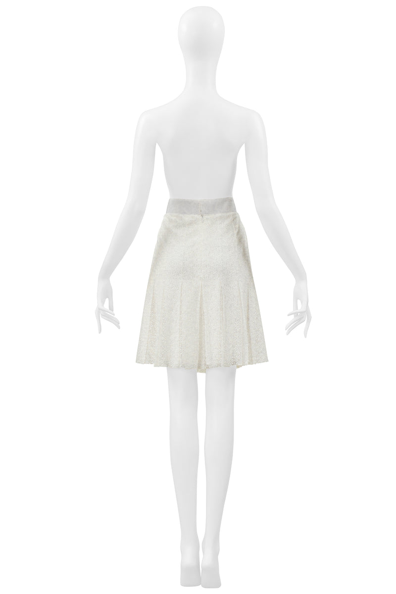 CHANEL WHITE LACE SKIRT WITH ENAMEL BUTTON 2015