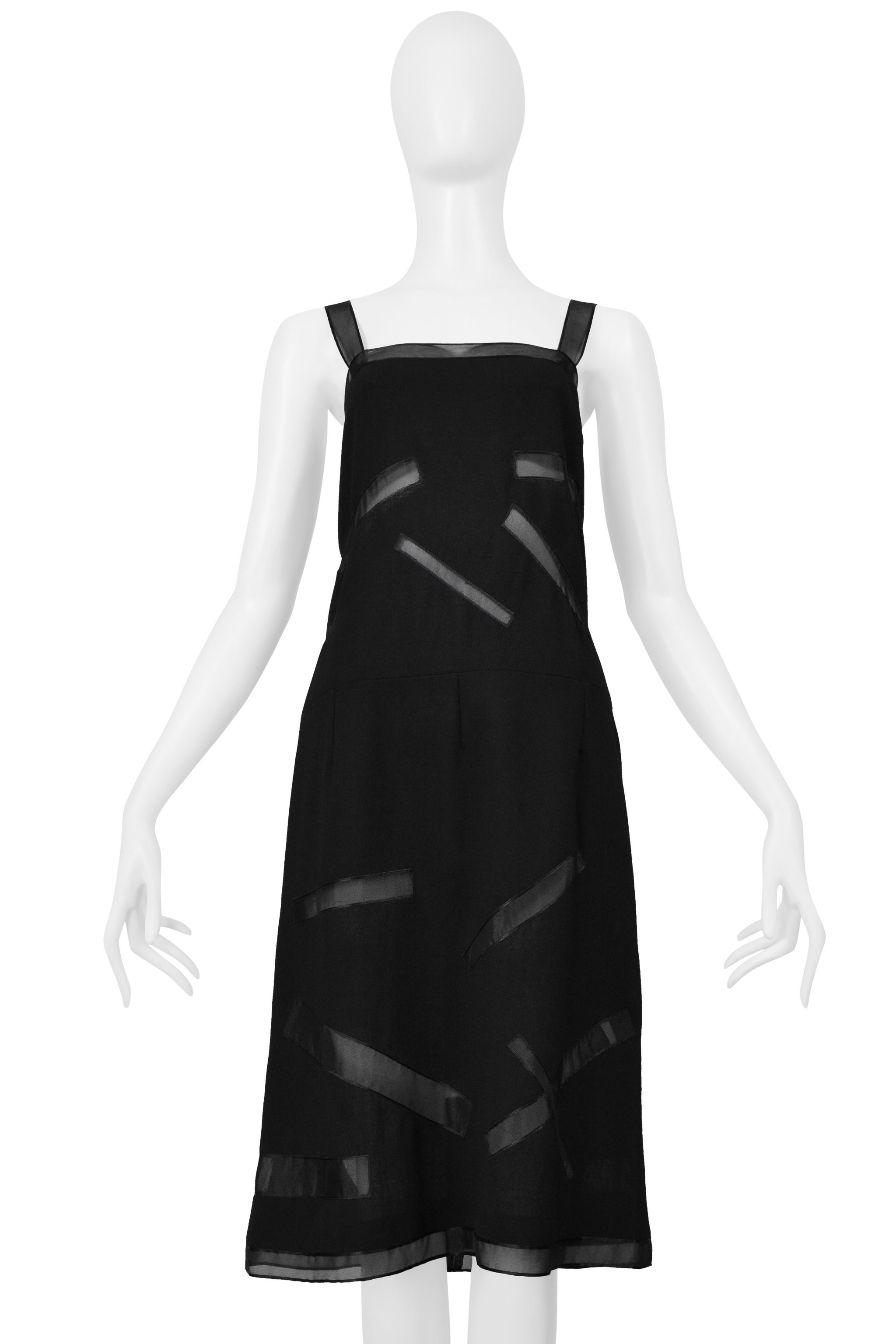 CHANEL BLACK PARTY DRESS WITH SHEER STRAPS AND PANELS 1998