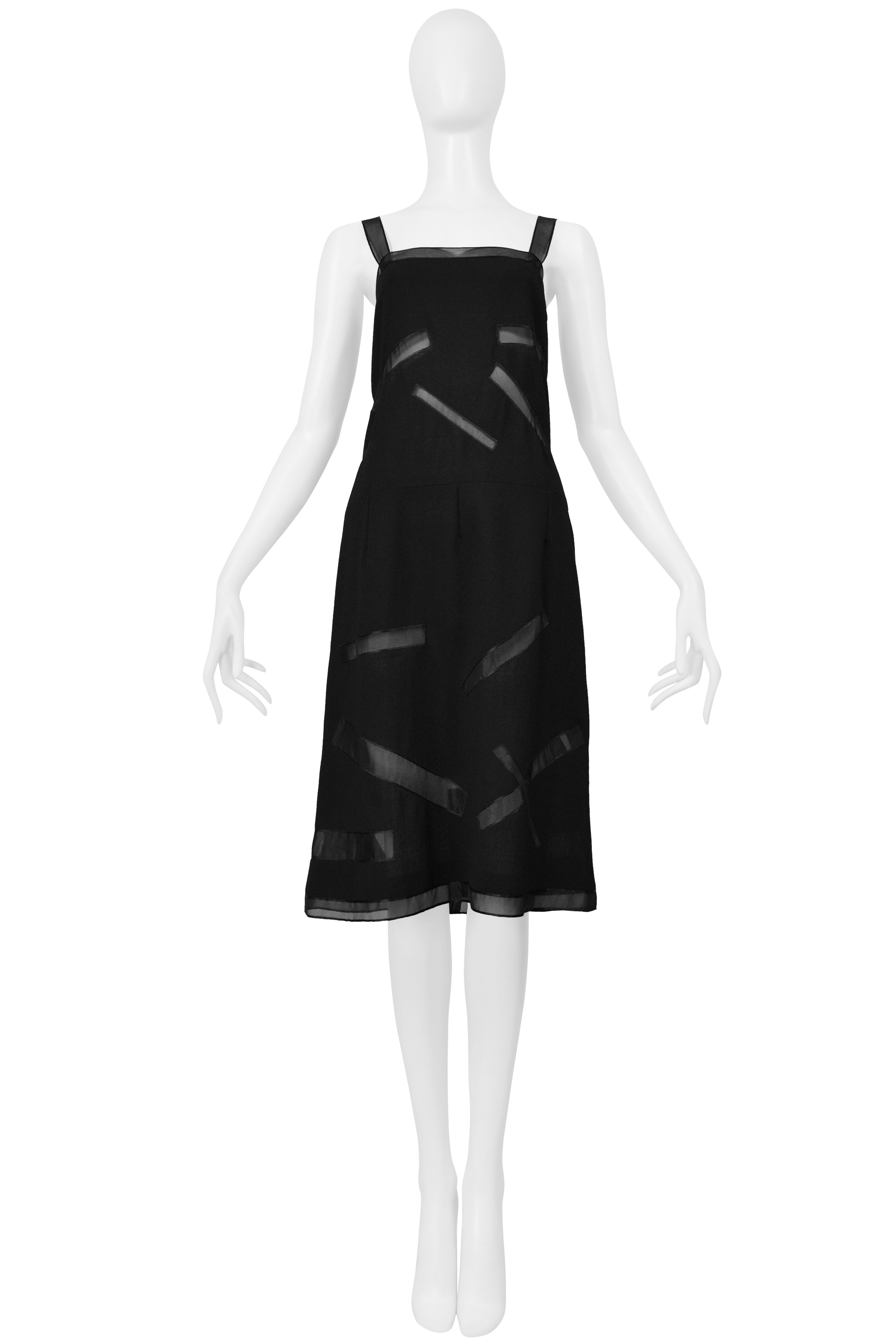 CHANEL BLACK PARTY DRESS WITH SHEER STRAPS AND PANELS 1998