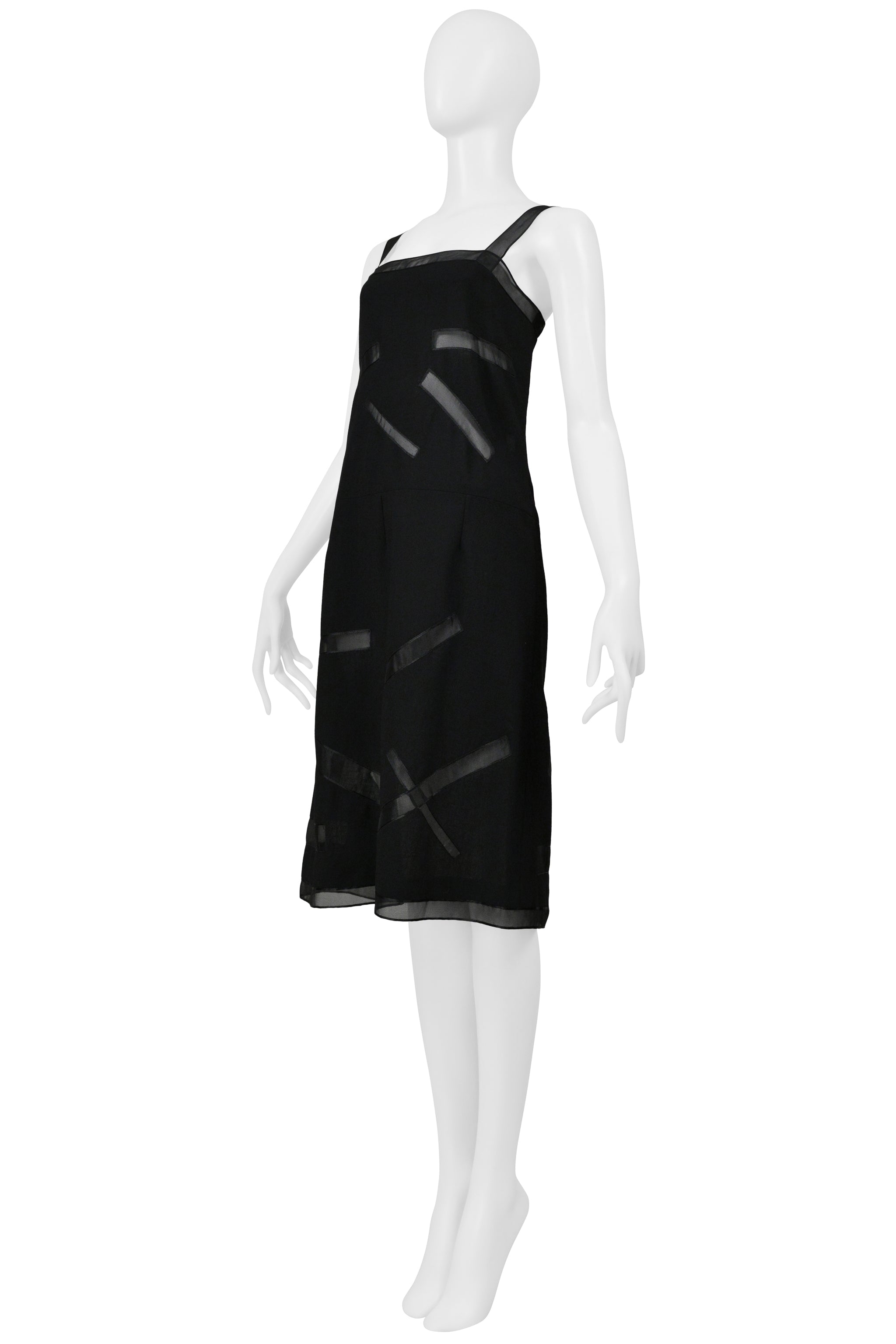 CHANEL BLACK PARTY DRESS WITH SHEER STRAPS AND PANELS 1998