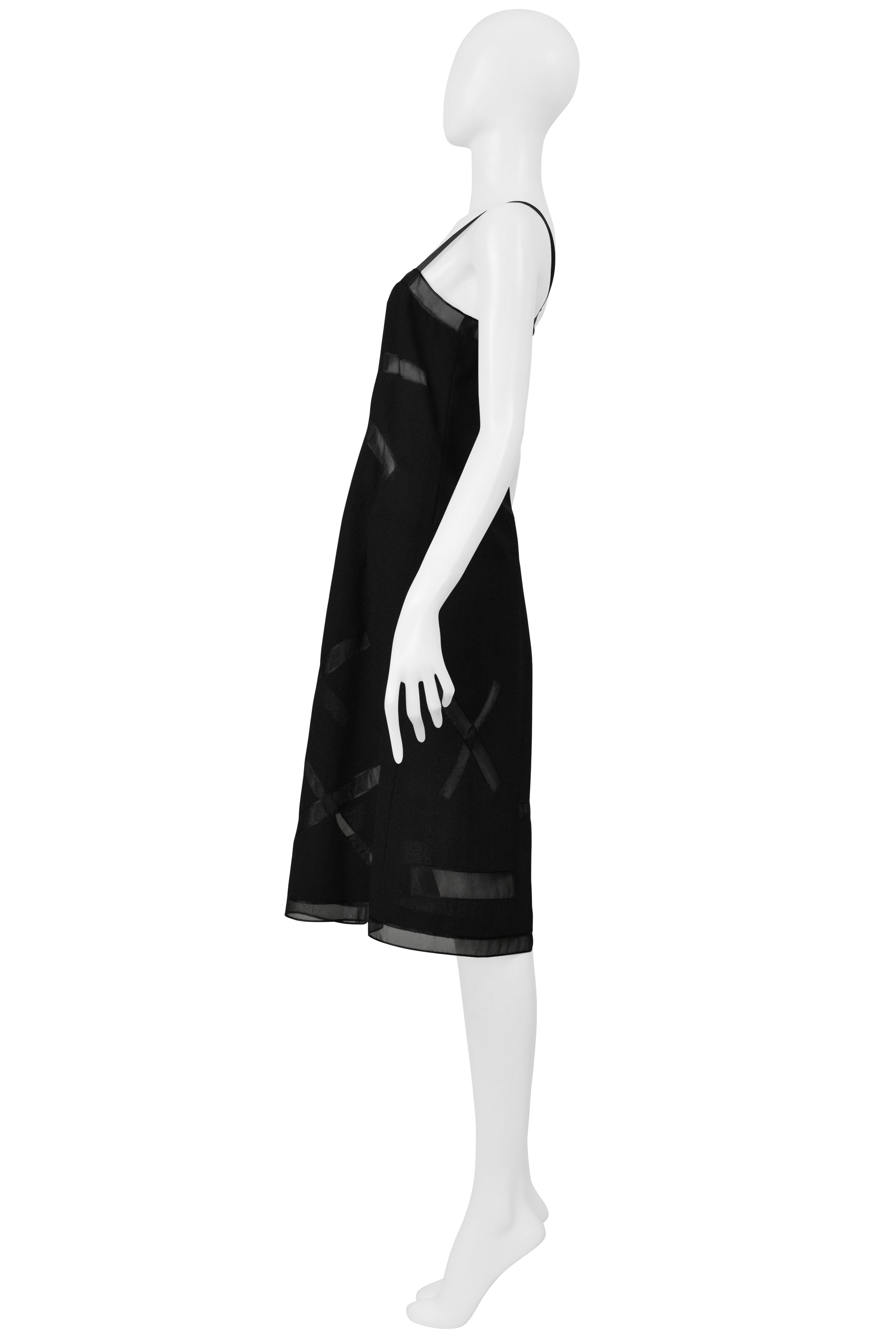 CHANEL BLACK PARTY DRESS WITH SHEER STRAPS AND PANELS 1998