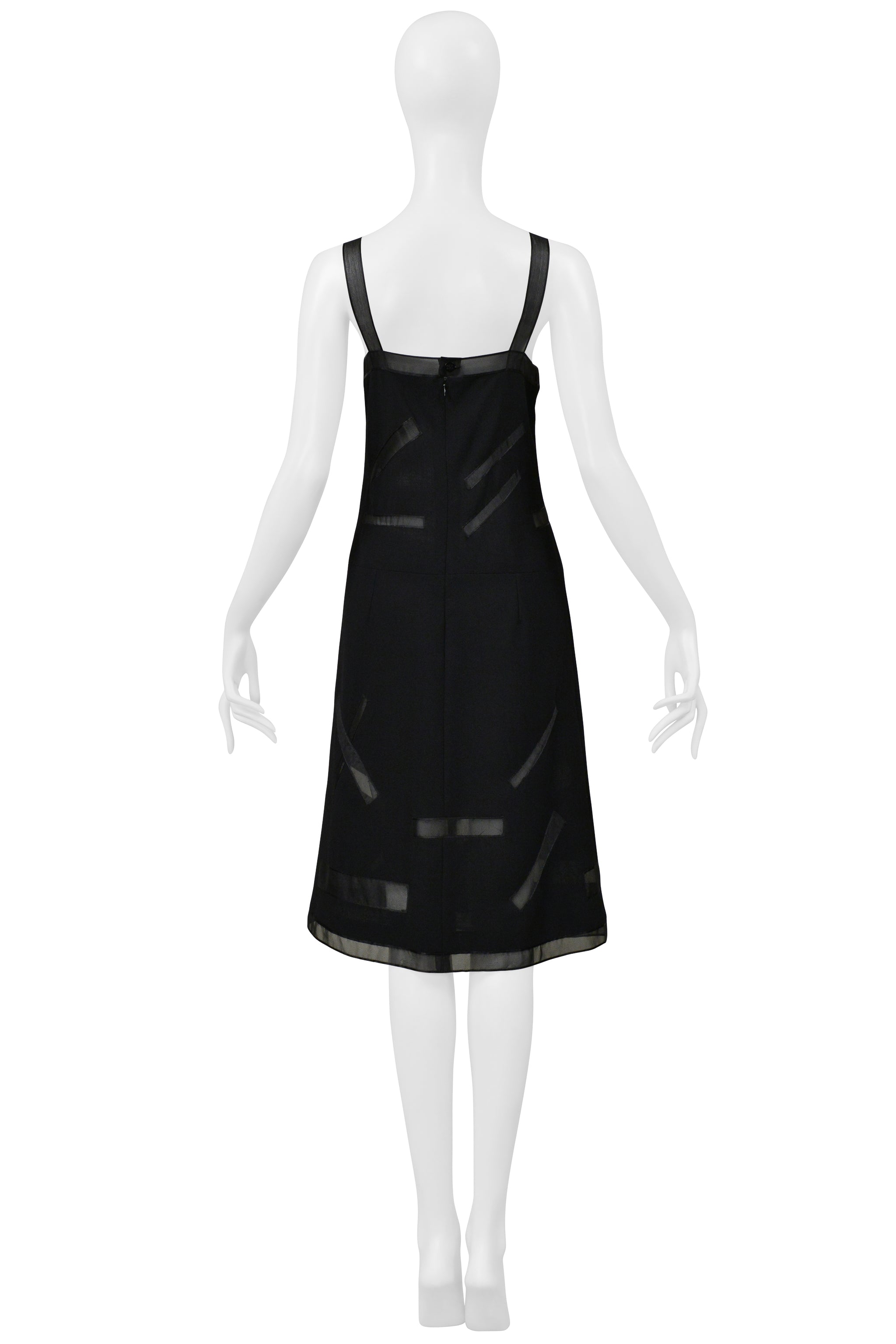 CHANEL BLACK PARTY DRESS WITH SHEER STRAPS AND PANELS 1998