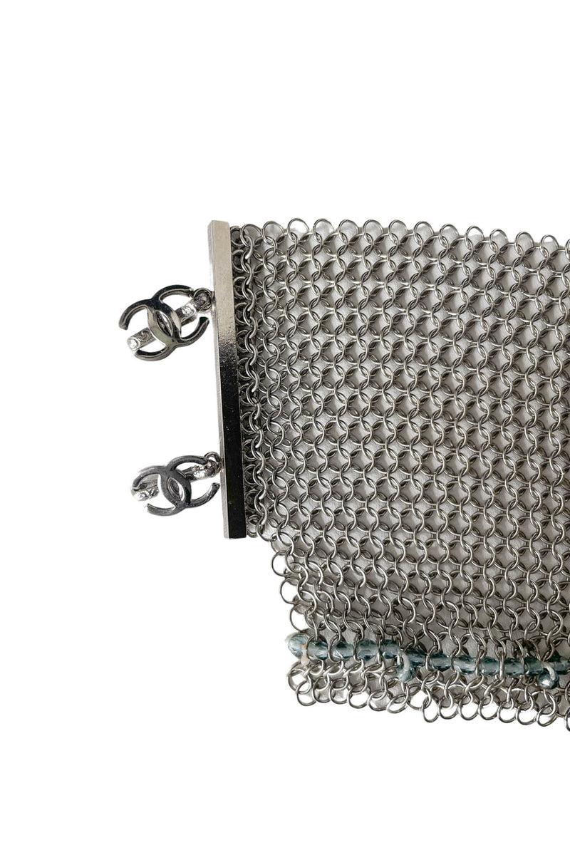 CHANEL SILVER-TONE CHAINMAIL CHOKER SLASH NECKLACE 1999