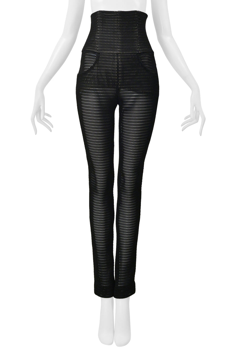 CHANEL BLACK OPEN MESH HIGH WAISTED PANTS