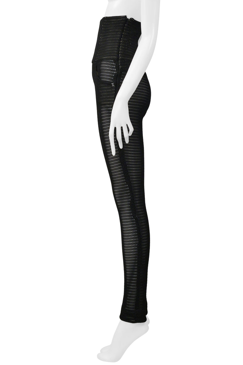 CHANEL BLACK OPEN MESH HIGH WAISTED PANTS