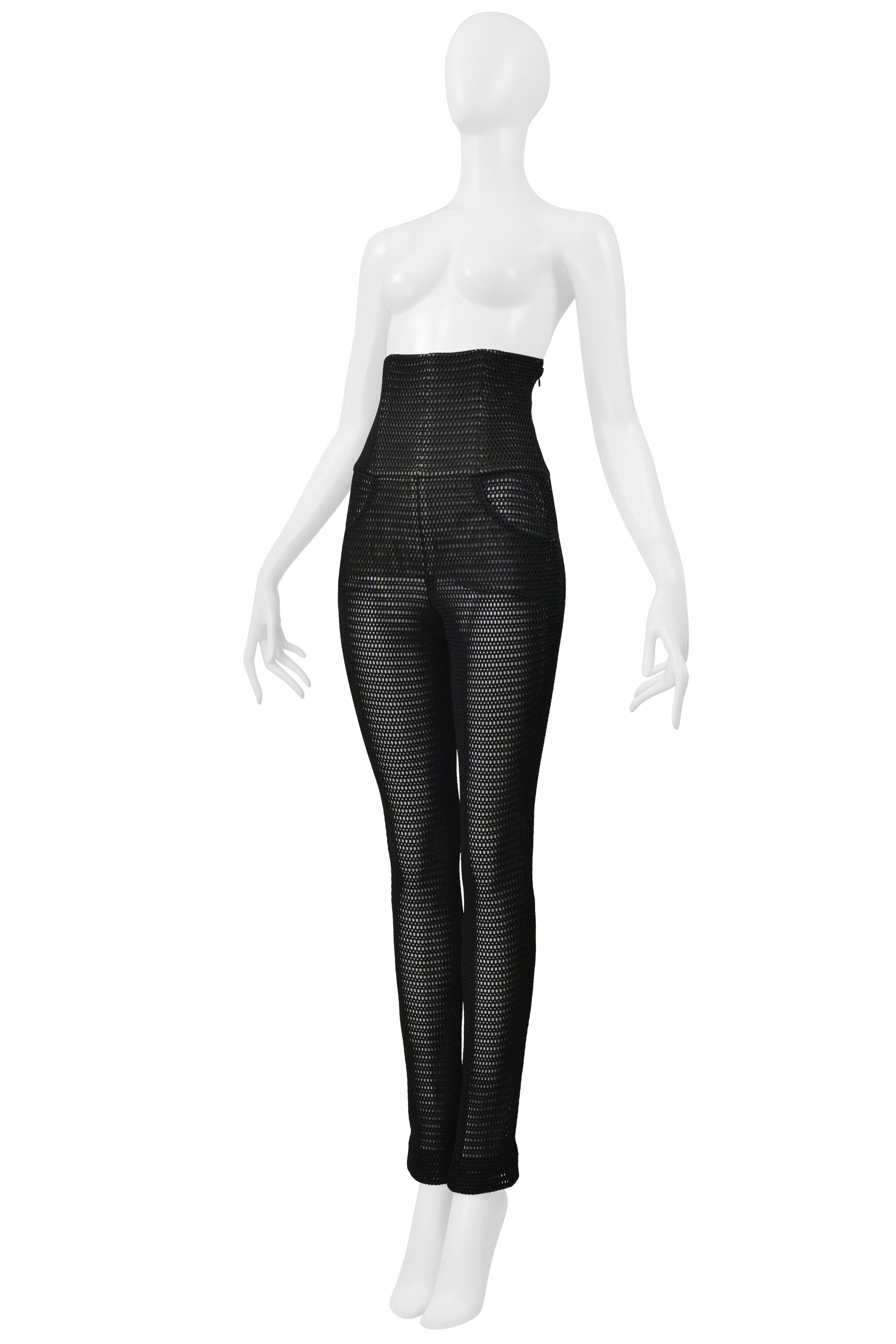 CHANEL BLACK OPEN MESH HIGH WAISTED PANTS