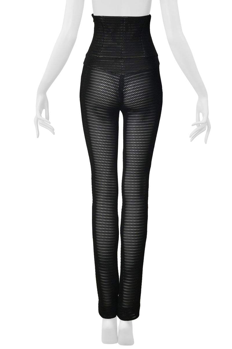 CHANEL BLACK OPEN MESH HIGH WAISTED PANTS