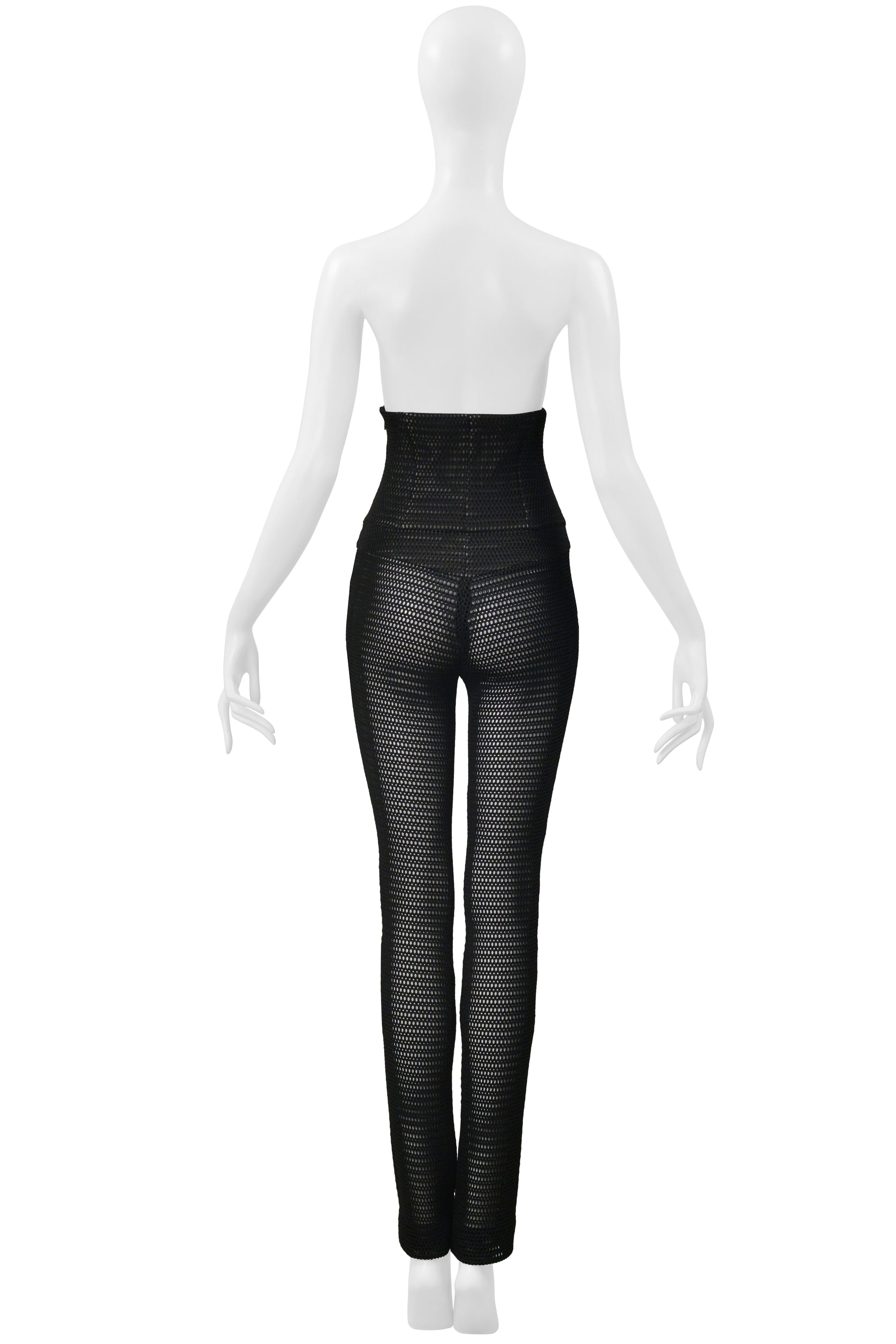 CHANEL BLACK OPEN MESH HIGH WAISTED PANTS