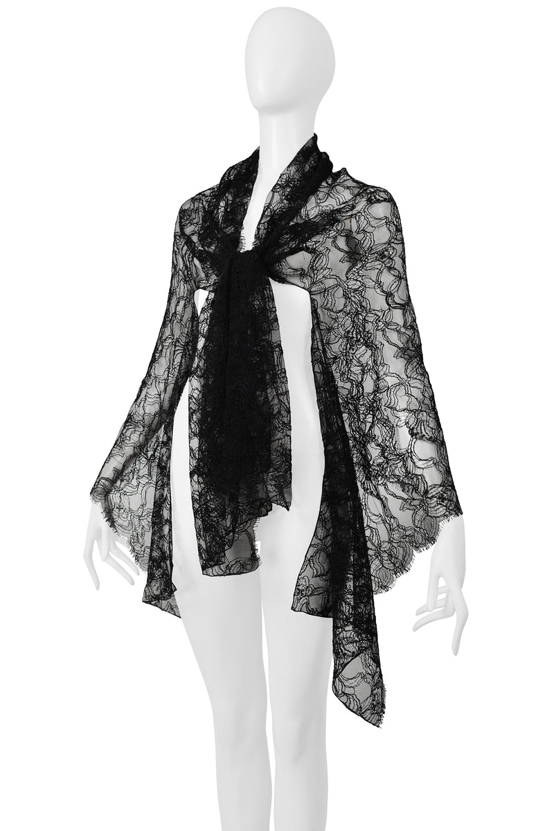 CHANEL BLACK LACE FANCY SHAWL WITH CC LOGO