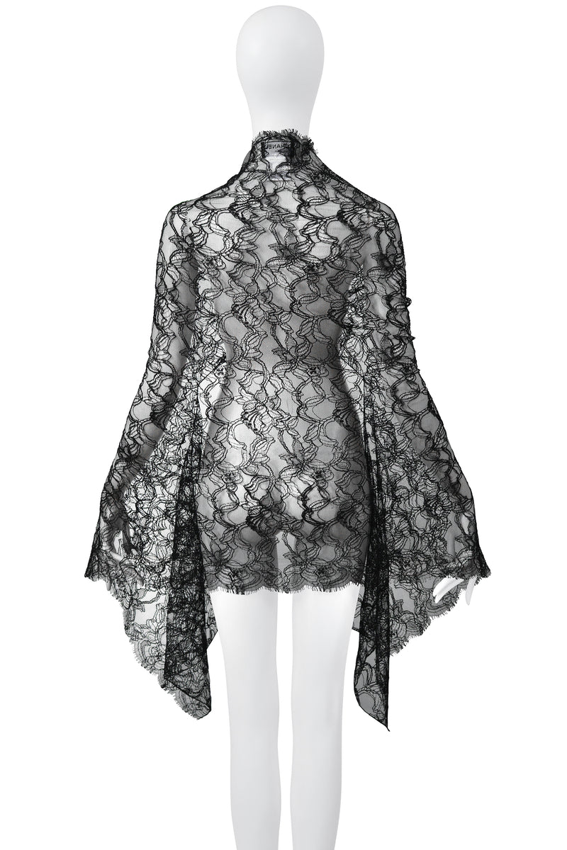 CHANEL BLACK LACE FANCY SHAWL WITH CC LOGO