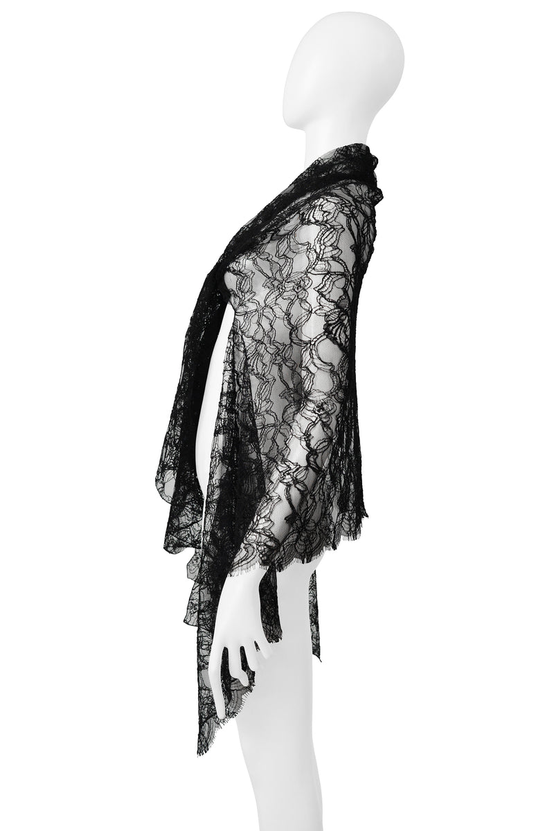 CHANEL BLACK LACE FANCY SHAWL WITH CC LOGO