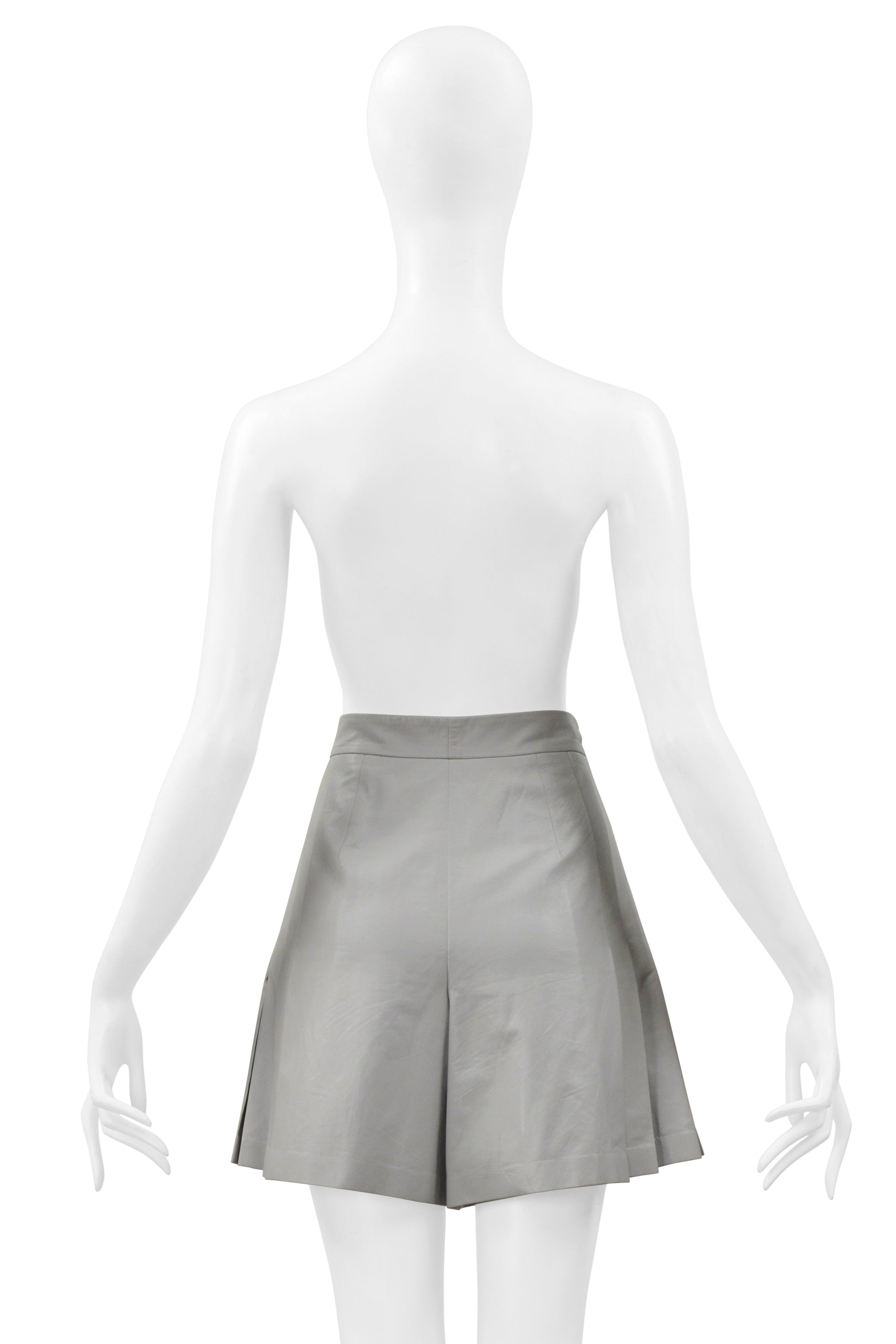 CHANEL GREY PLEATED LEATHER WALKING SHORTS