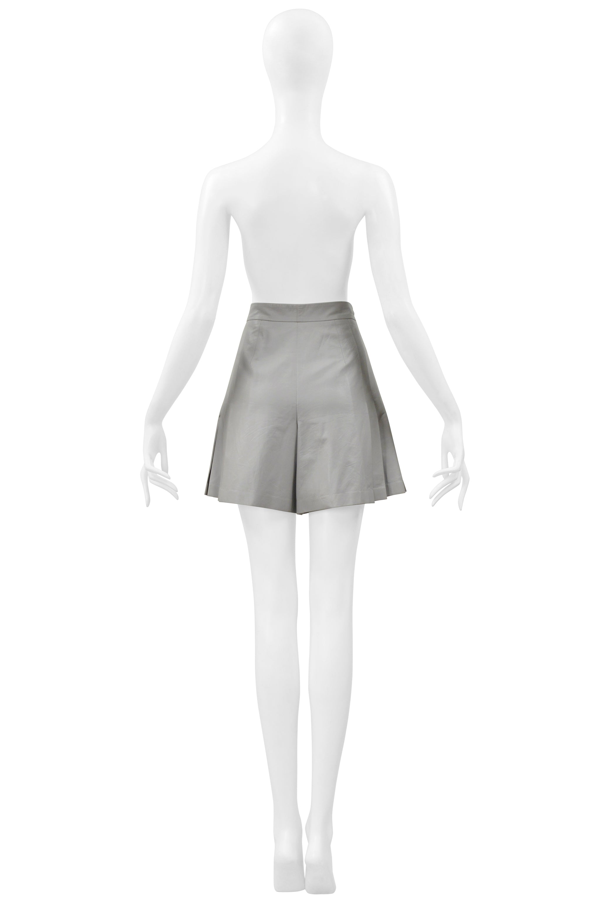 CHANEL GREY PLEATED LEATHER WALKING SHORTS