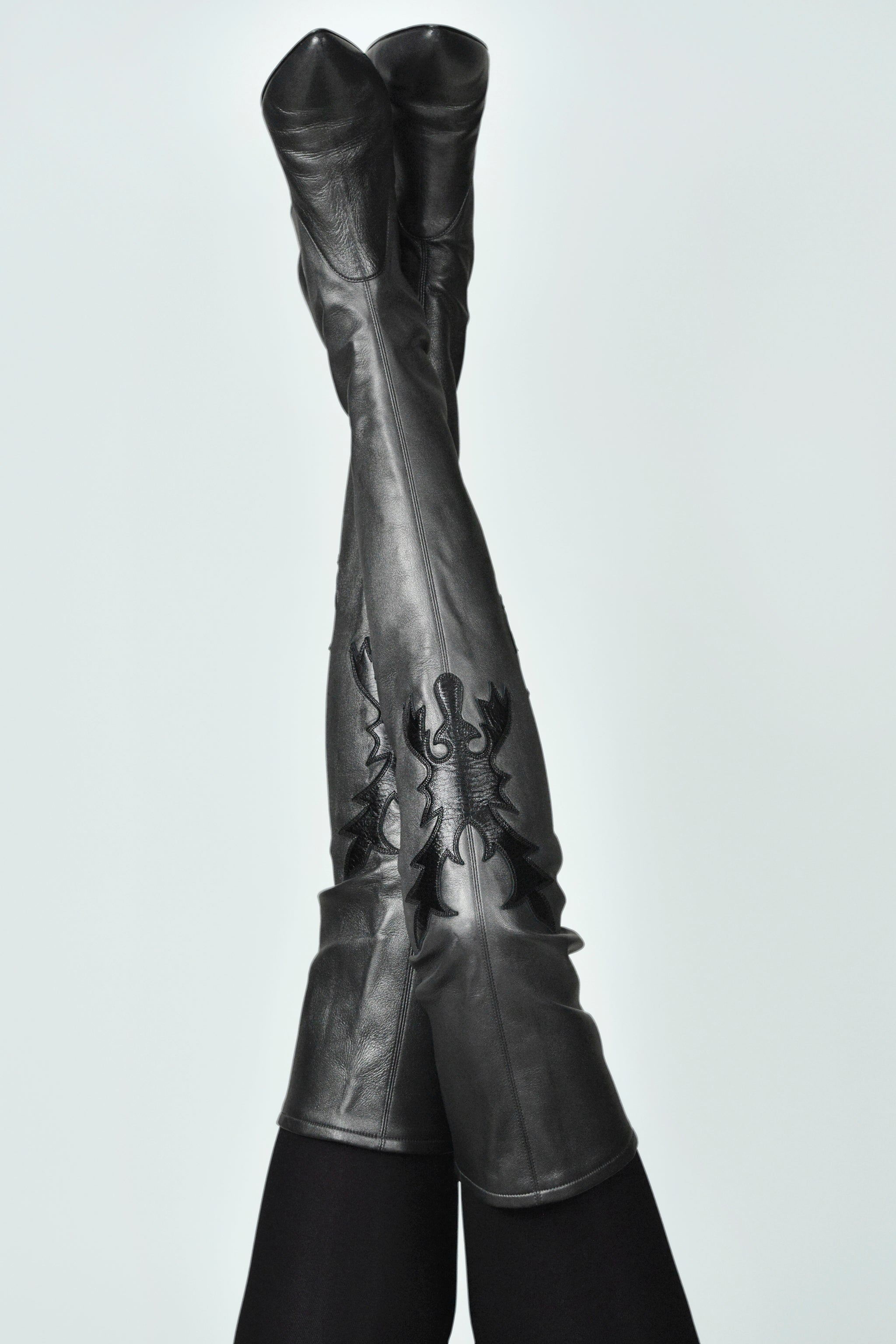 CHANEL PARIS-DALLAS METALLIC LEATHER THIGH HIGH BOOTS WITH BLACK EMBLEMS & ZIPPERS 2014