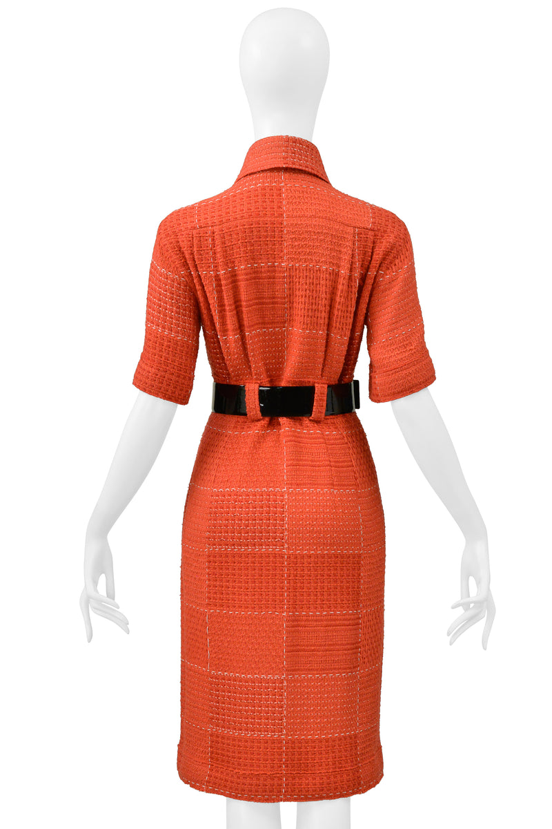 CHANEL BY KARL LAGERFELD RED TWEED DAY DRESS WITH FANCY BELT 2007