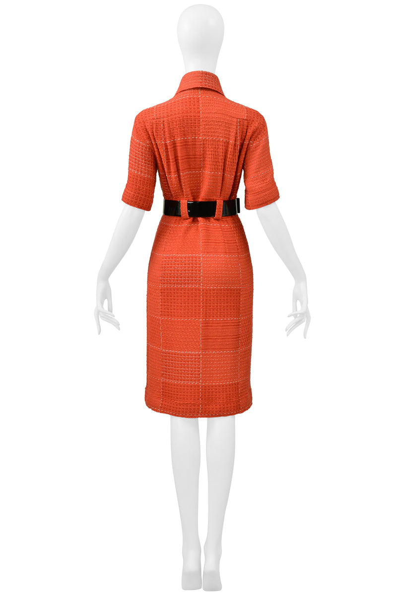 CHANEL BY KARL LAGERFELD RED TWEED DAY DRESS WITH FANCY BELT 2007