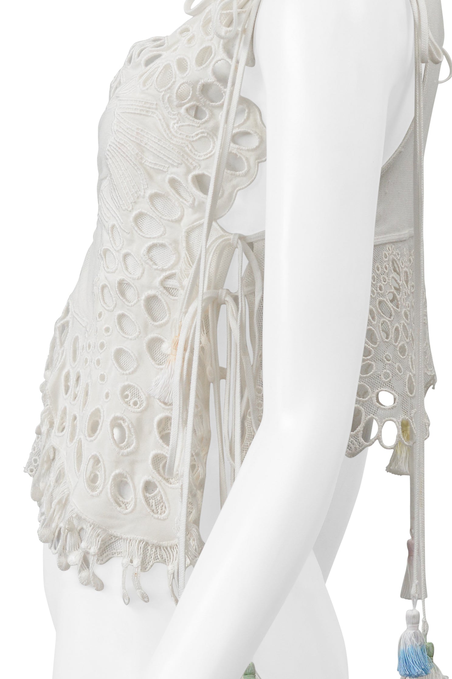 CHLOE WHITE LACE TOP WITH MULTICOLOR TASSELS 2016