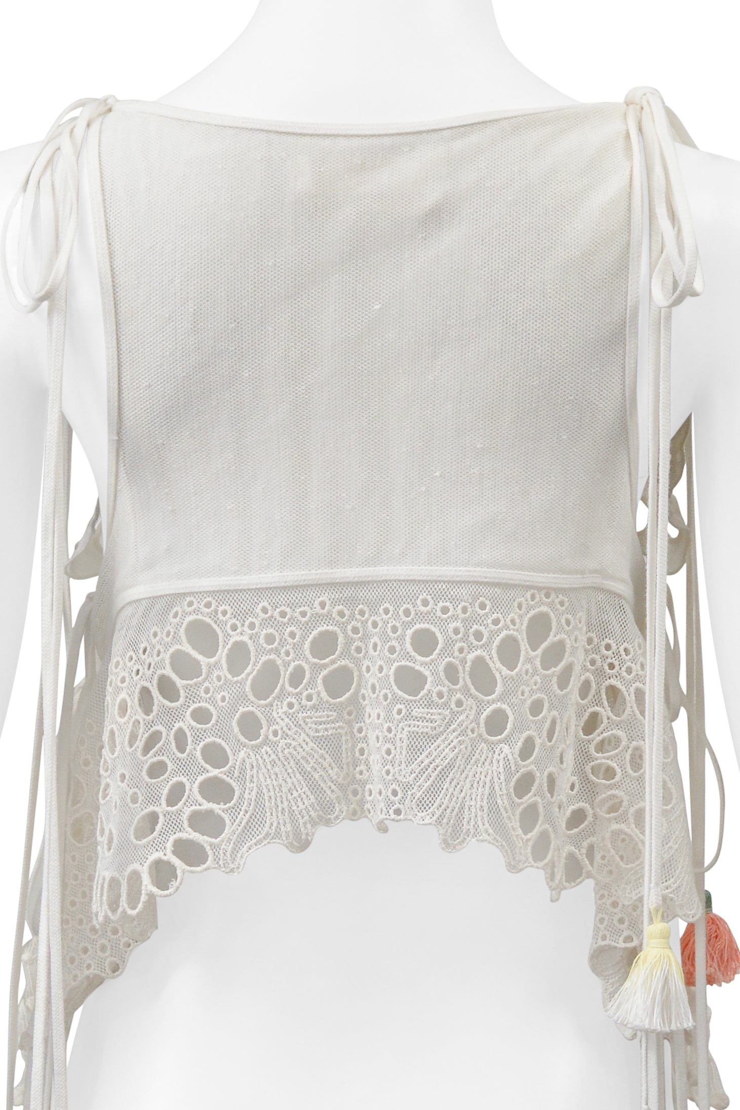 CHLOE WHITE LACE TOP WITH MULTICOLOR TASSELS 2016