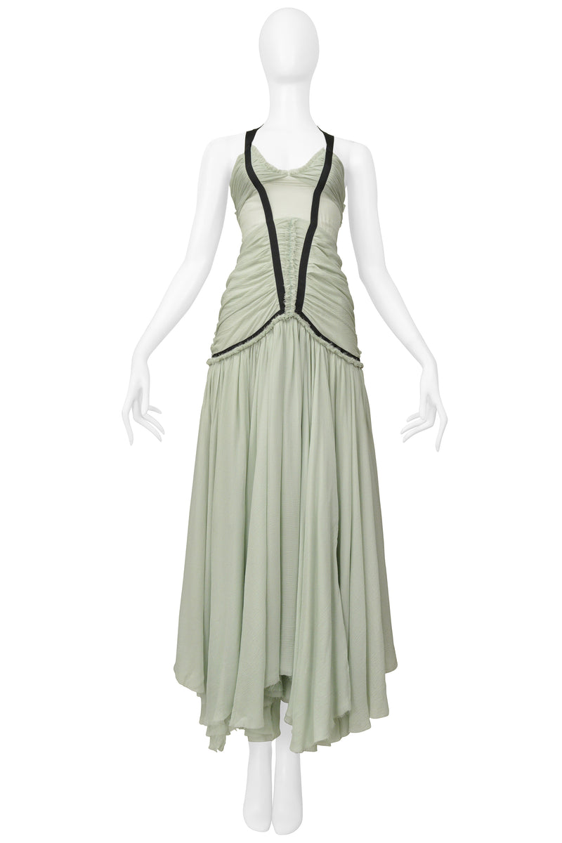 CHOLE BY PHOEBE PHILO CELADON CHIFFON DRESS WITH BLACK RIBBON TRIM 2004