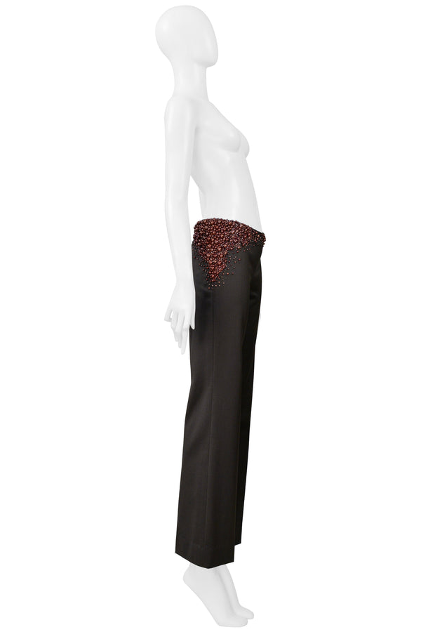 CHLOE FW 2001 STELLA MCCARTNEY GREY PANTS WITH PEARL DETAIL