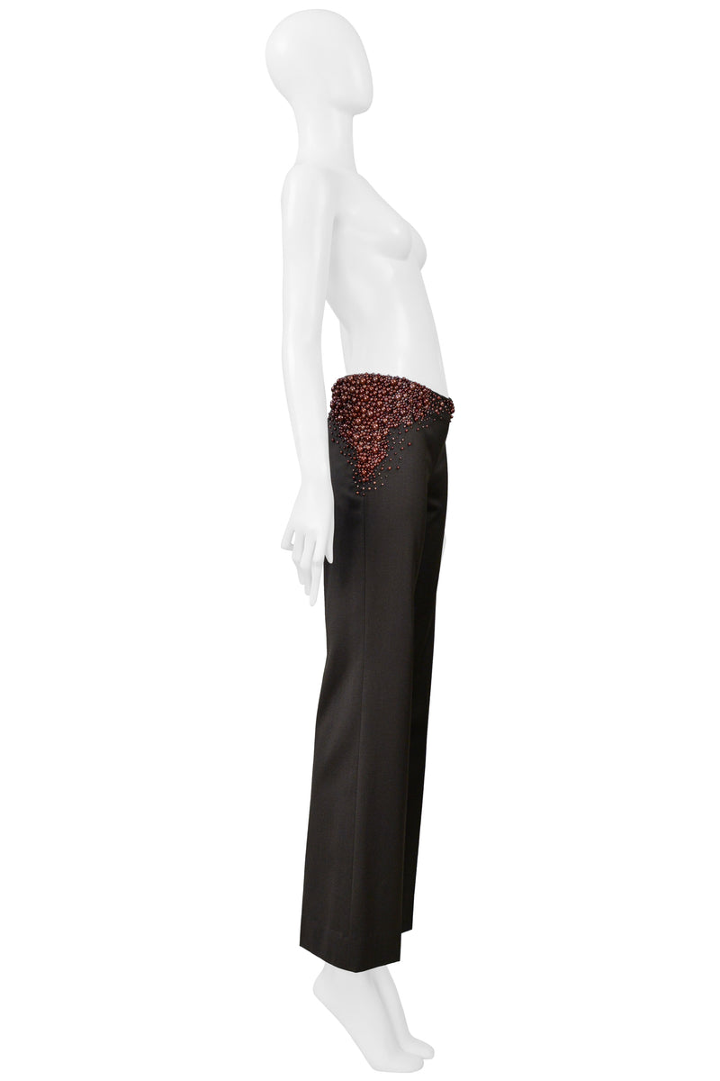 CHLOE FW 2001 STELLA MCCARTNEY GREY PANTS WITH PEARL DETAIL