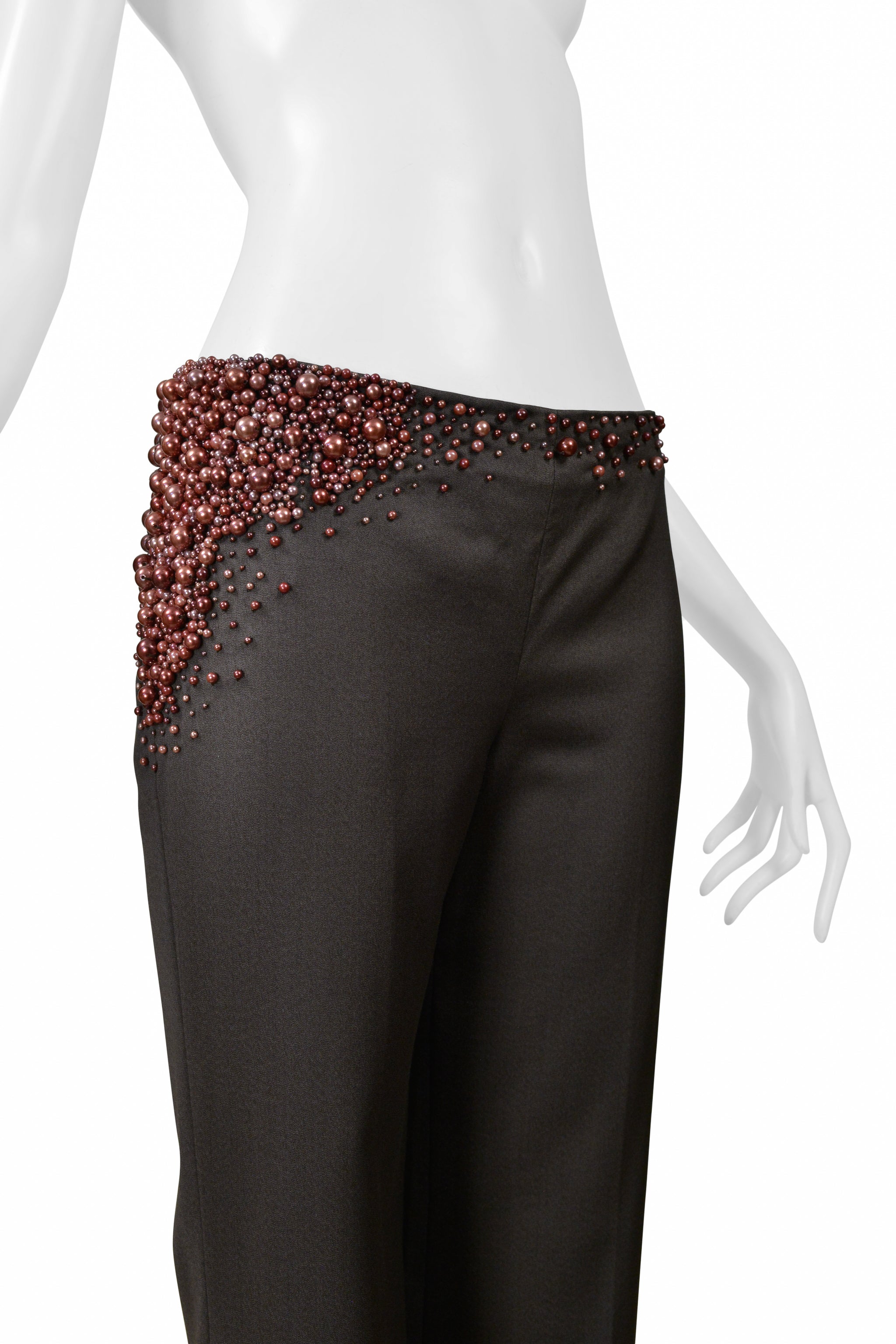 CHLOE FW 2001 STELLA MCCARTNEY GREY PANTS WITH PEARL DETAIL
