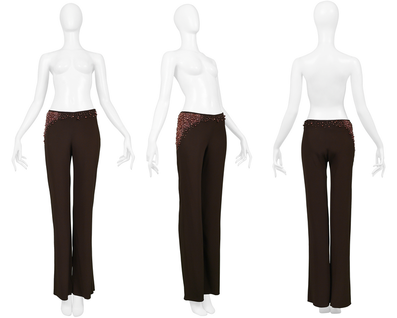 CHLOE FW 2001 STELLA MCCARTNEY BROWN PANTS WITH PEARL DETAIL CHLOE FW 2001 STELLA MCCARTNEY BROWN PANTS WITH PEARL DETAIL