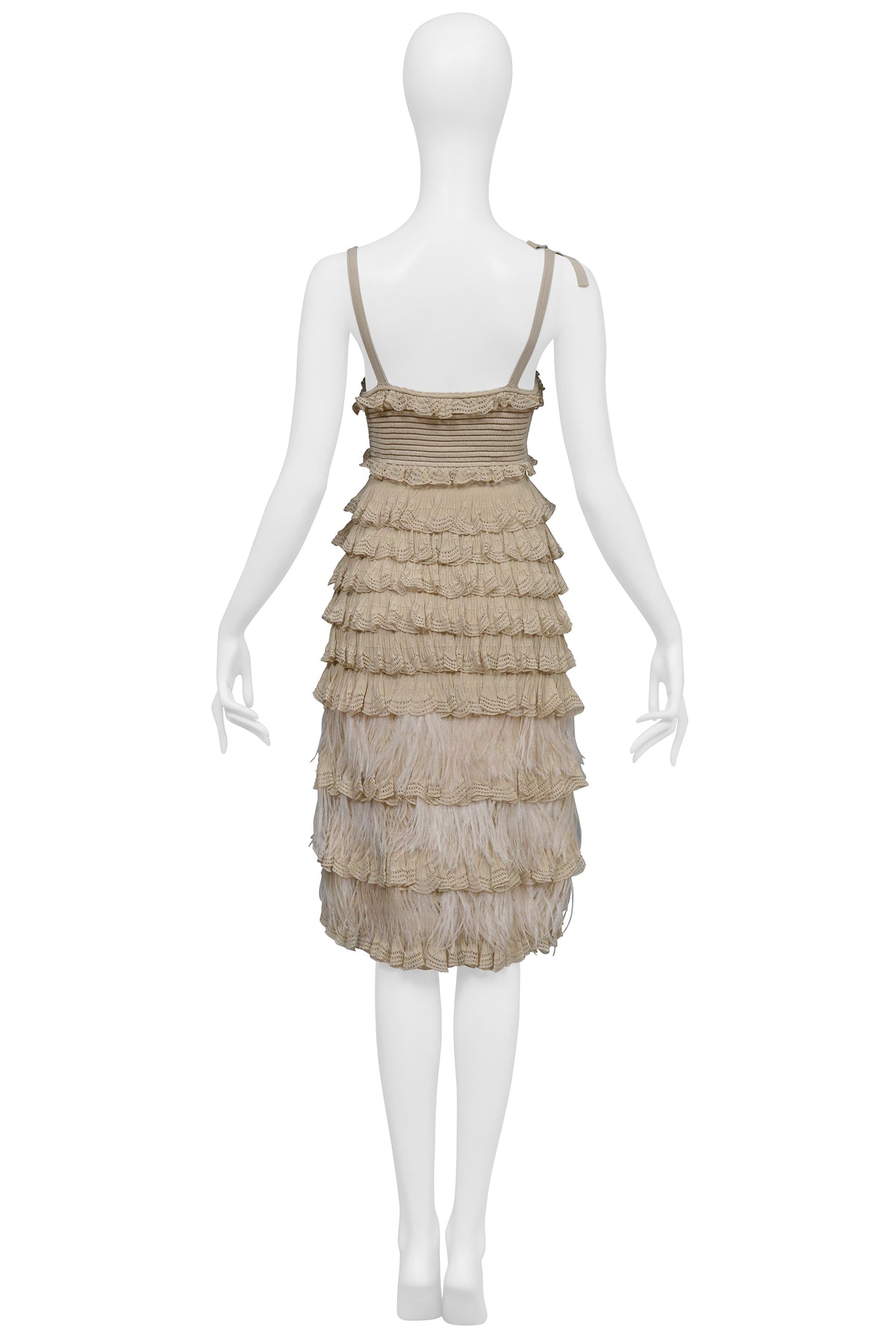 CHRISTIAN DIOR BY JOHN GALLIANO TAN DRESS WITH WHITE FEATHERS 2011