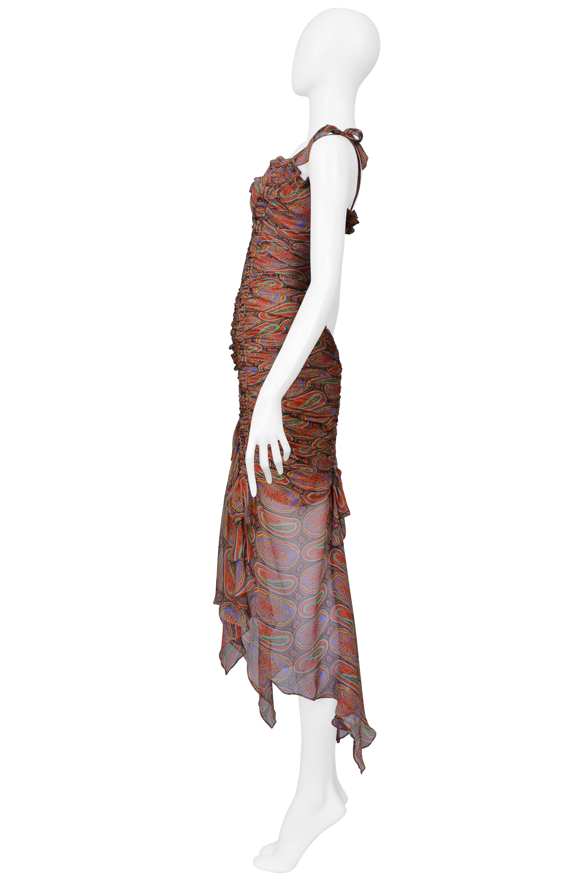 CHRISTIAN LACROIX 1994 PAISLEY SILK CHIFFON RUCHED DRESS