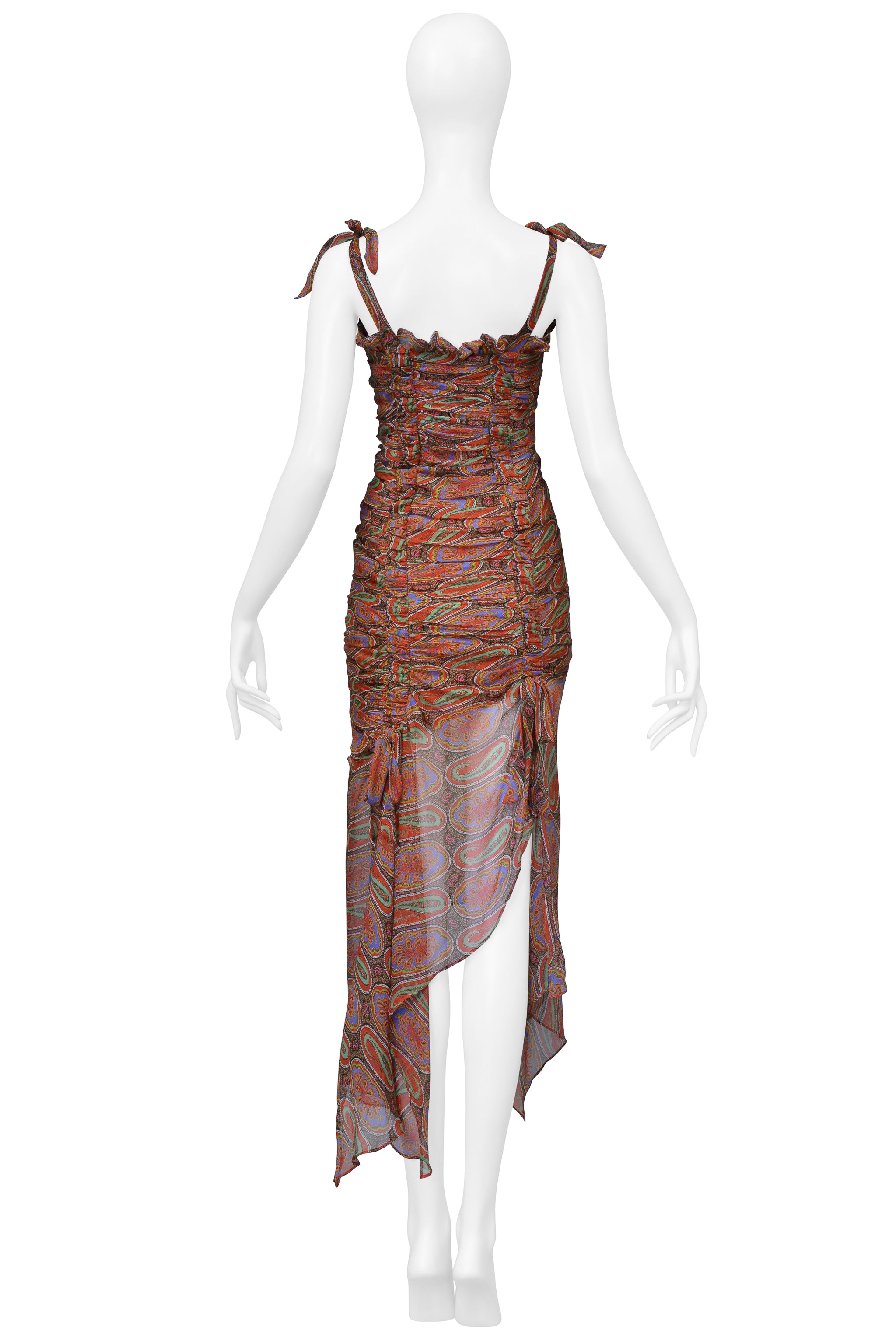 CHRISTIAN LACROIX 1994 PAISLEY SILK CHIFFON RUCHED DRESS