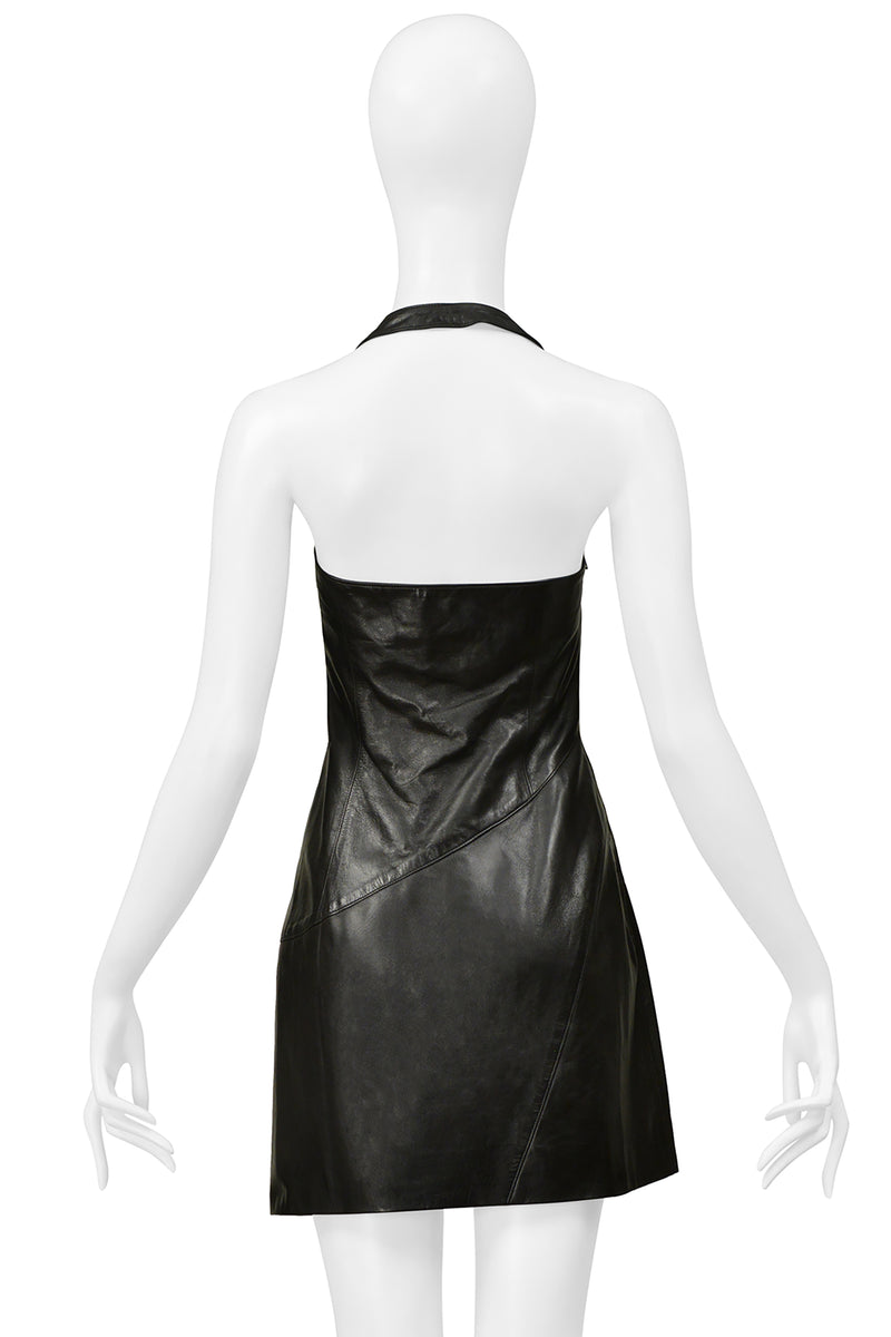 CLAUDE MONTANA BLACK LEATHER MINI DRESS 1999