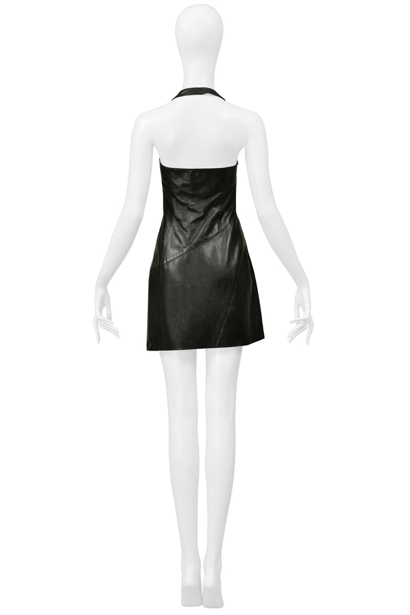 CLAUDE MONTANA BLACK LEATHER MINI DRESS 1999