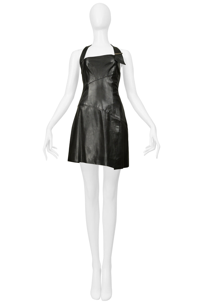 CLAUDE MONTANA BLACK LEATHER MINI DRESS 1999