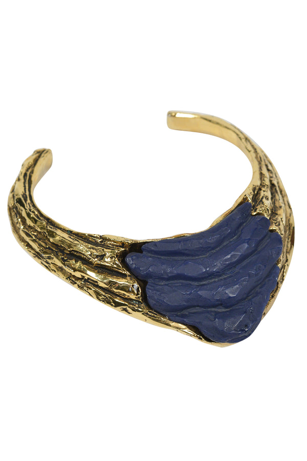CLAUDE MONTANA GOLD-TONE METAL CHOKER WITH BLUE RESIN