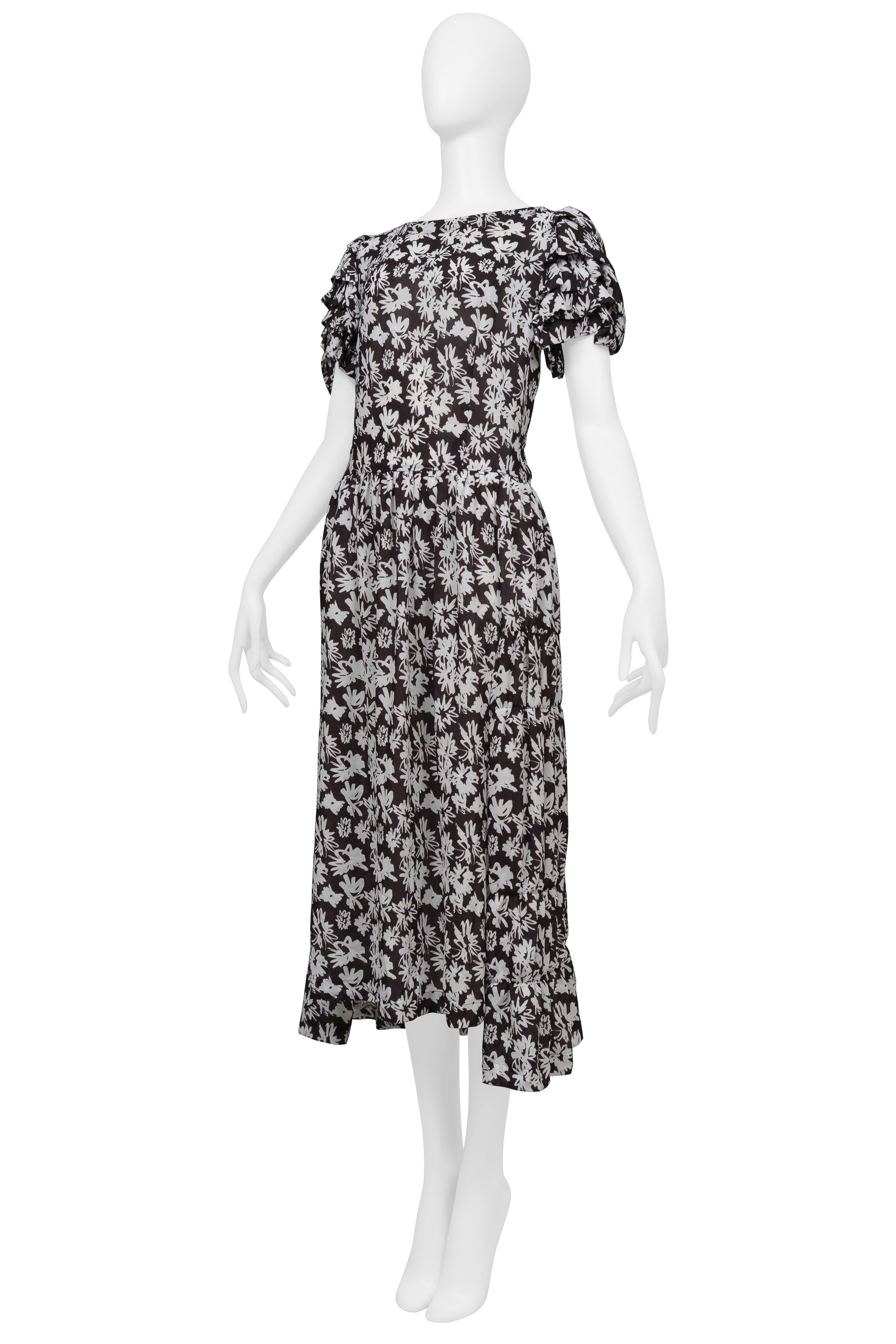 COMME DES GARCONS BLACK AND WHITE DRESS WITH FLOWERS
